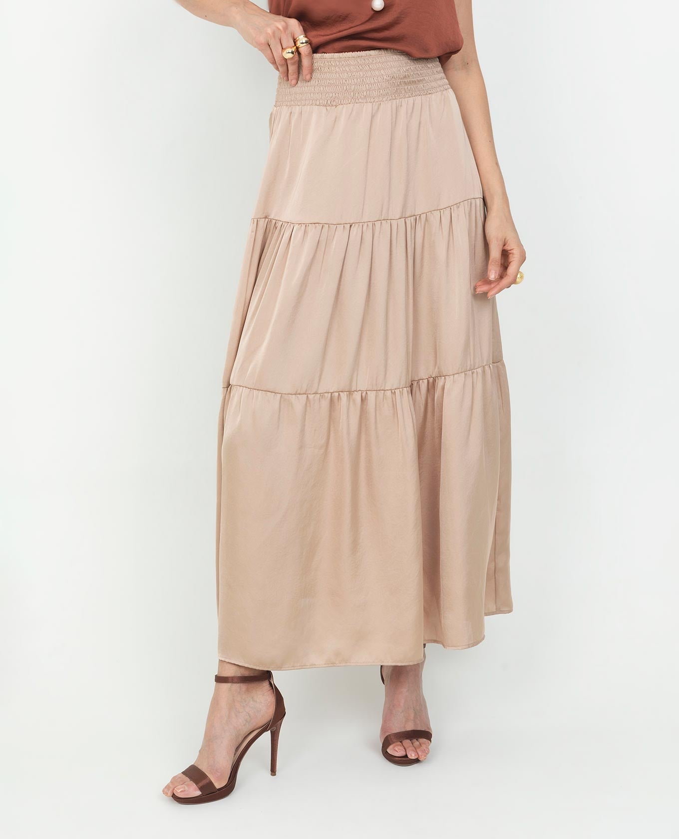 FALDA FAROLES PARA MUJER CON NIDO DE ABEJA EN PRETINA EN TELA SATINADA Adrissa