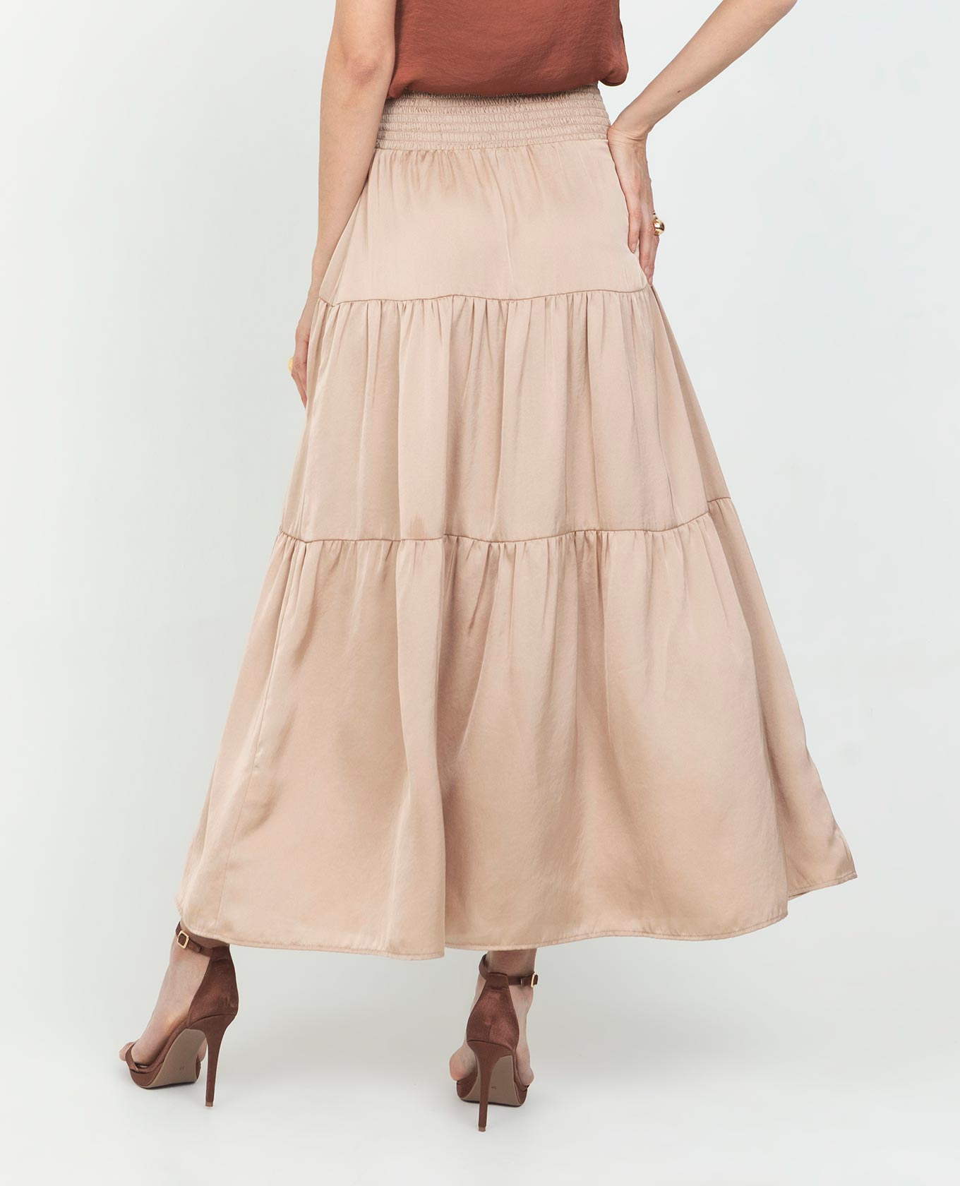 FALDA FAROLES PARA MUJER CON NIDO DE ABEJA EN PRETINA EN TELA SATINADA Adrissa