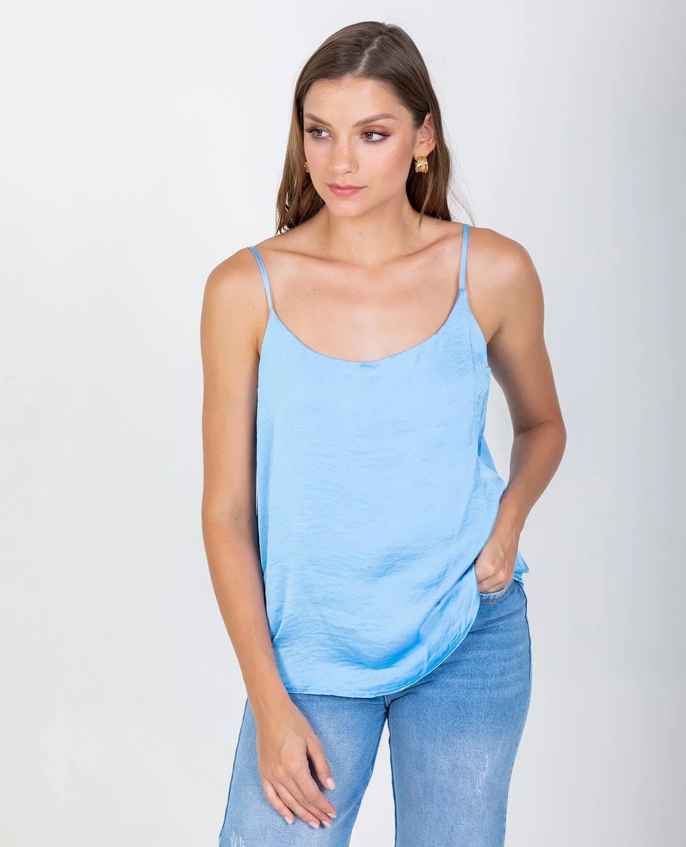 BLUSA BÁSICA OLIVIA DE TIRAS PARA MUJER AZUL MEDITERRANEO Adrissa