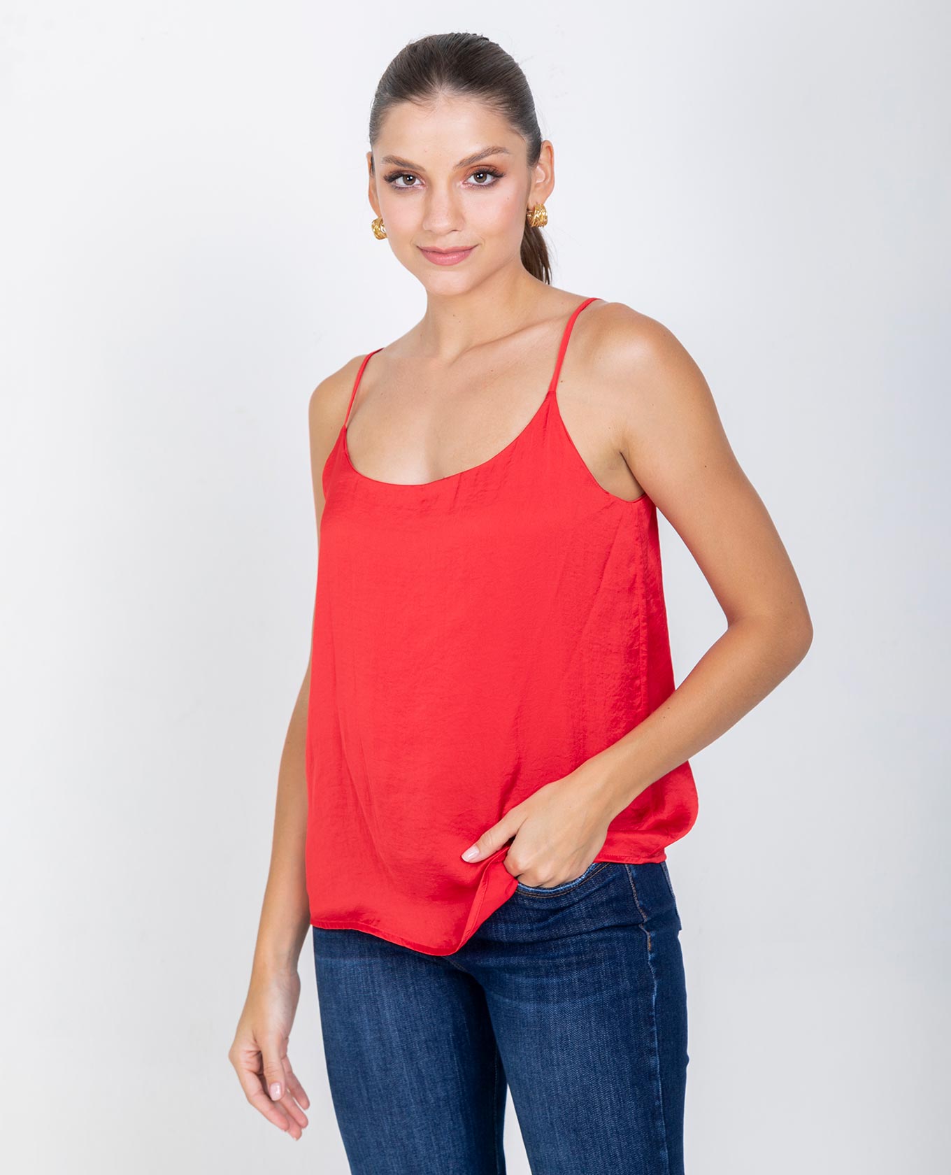BLUSA BÁSICA OLIVIA DE TIRAS PARA MUJER ROJO Adrissa