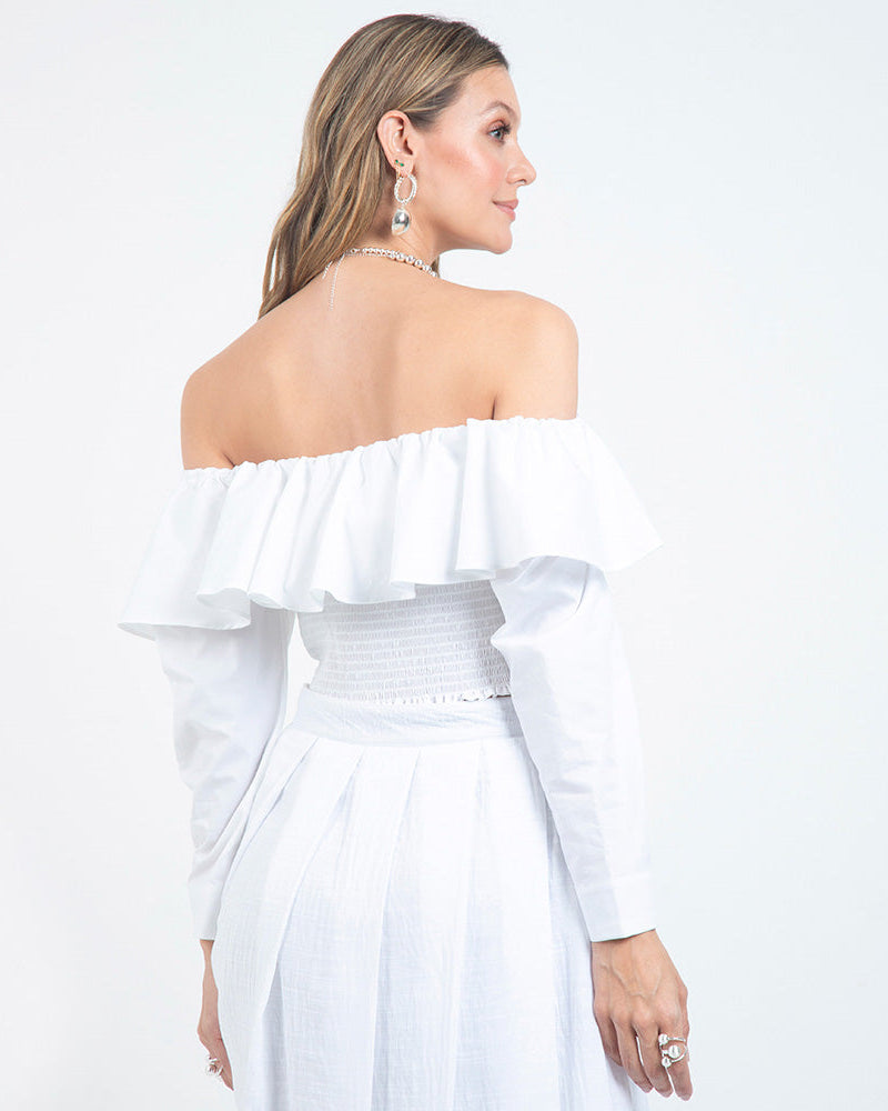 BLUSA BLANCA PARA MUJER ESCOTE BANDEJA Adrissa