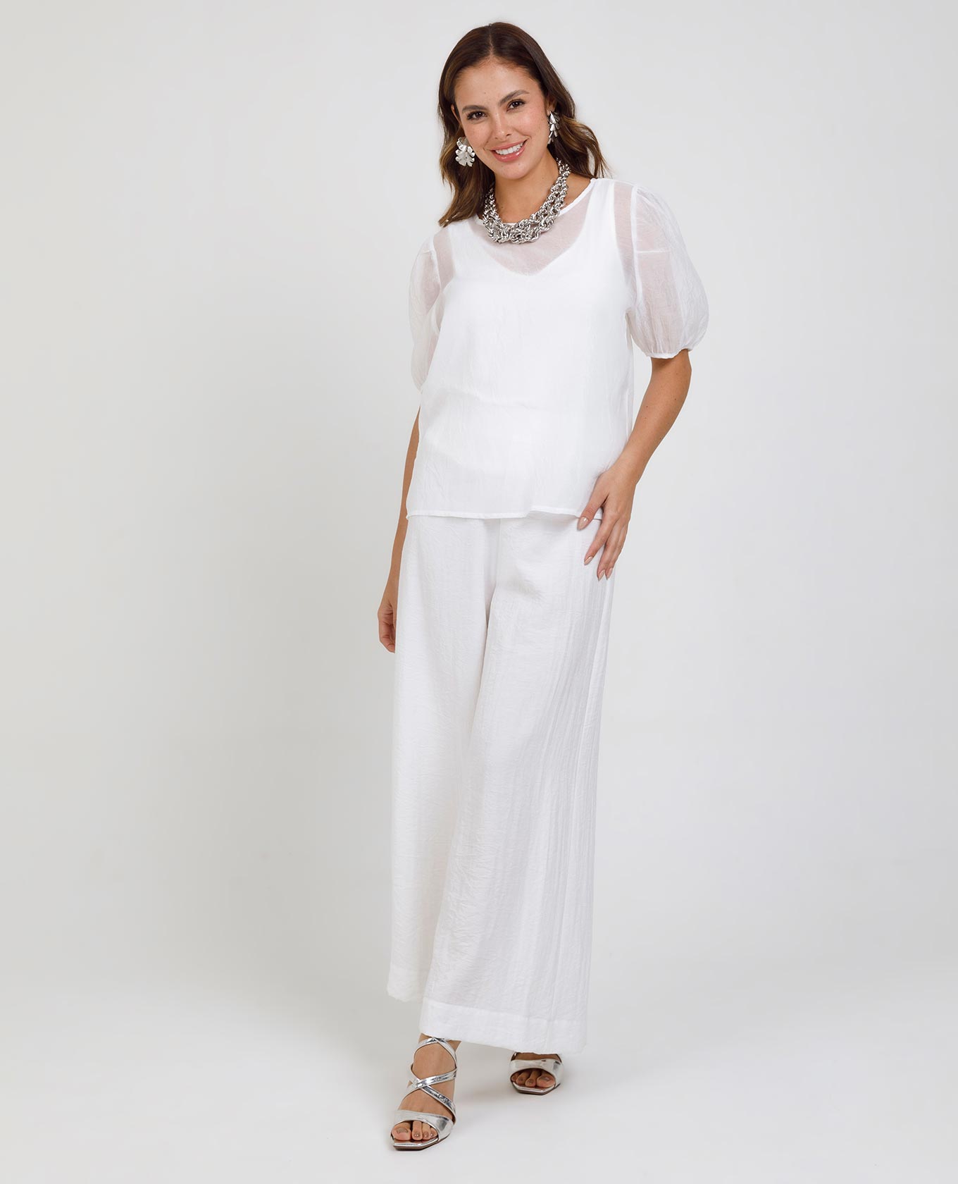 PANTALÓN PARA MUJER SILUETA WIDE LEG CON ELÁSTICO EN CINTURA Adrissa | Ropa para mujer