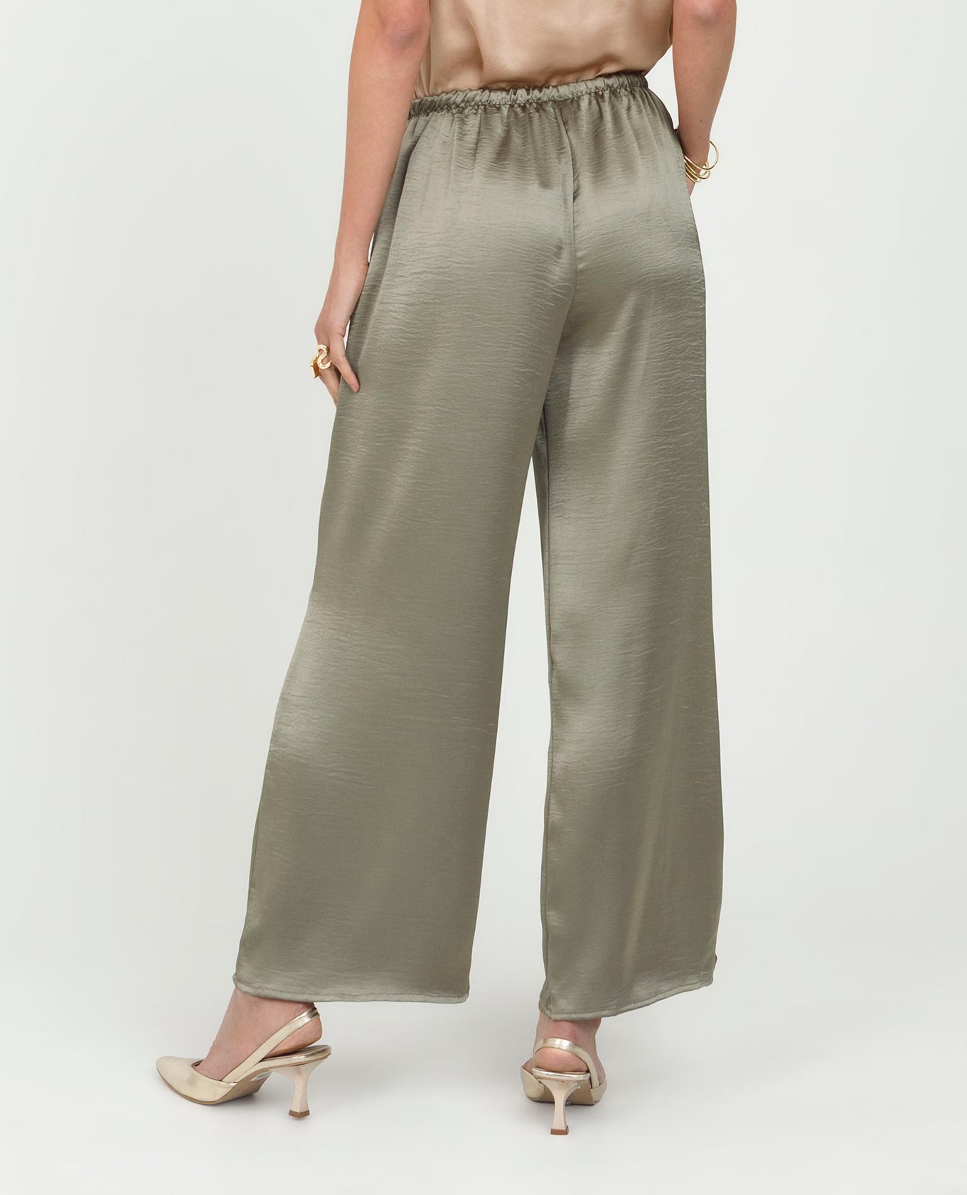 PANTALON SATINADO PARA MUJER TIRAS AJUSTABLES EN CINTURA CON PUNTERAS Adrissa | Ropa para mujer Pantalones