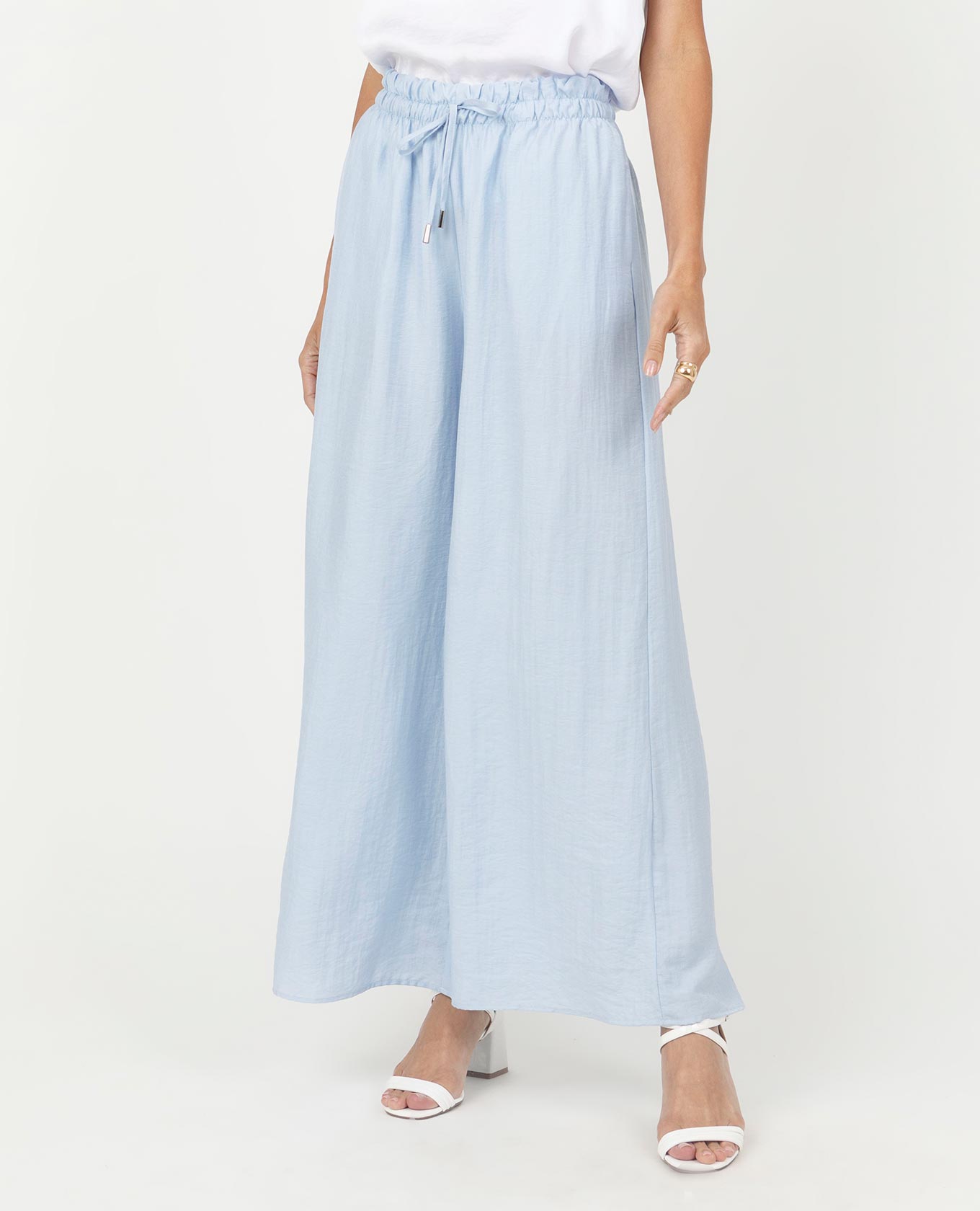 PANTALÓN WIDE LEG PARA MUJER CON ELASTICO EN CINTURA Y TIRA PARA ANUDAR Adrissa | Ropa para mujer Pantalones