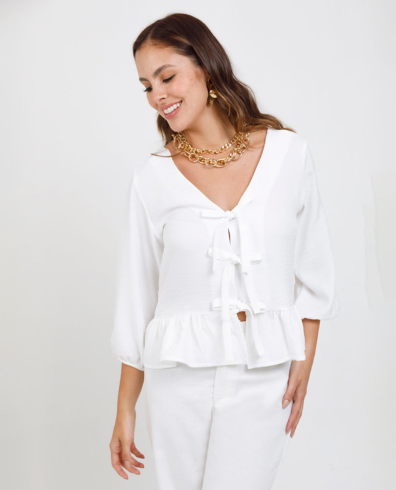 BLUSA AMARRES PARA MUJER AJUSTABLE CON TIRAS MANGA 3/4 Adrissa