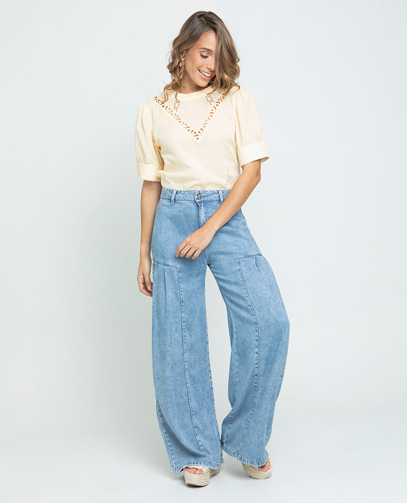 JEAN WIDE LEG PARA MUJER CON PRENSES Adrissa