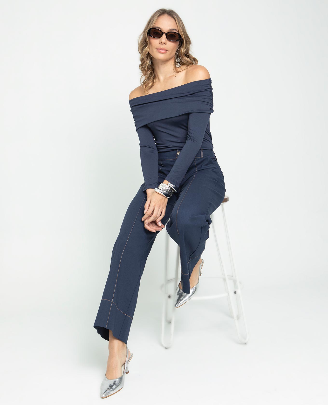 PANTALÓN PALAZZO PARA MUJER CON COSTURAS EN CONTRASTE EFECTO LINO Adrissa