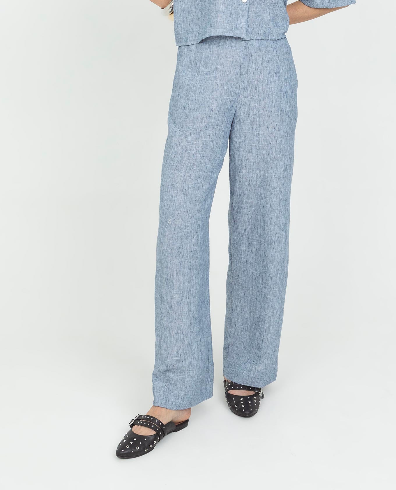 PANTALON WIDE LEG PARA MUJER PRETINA TRASERA CON ELÁSTICO EN TELA MELANGE Adrissa | Ropa para mujer Pantalones