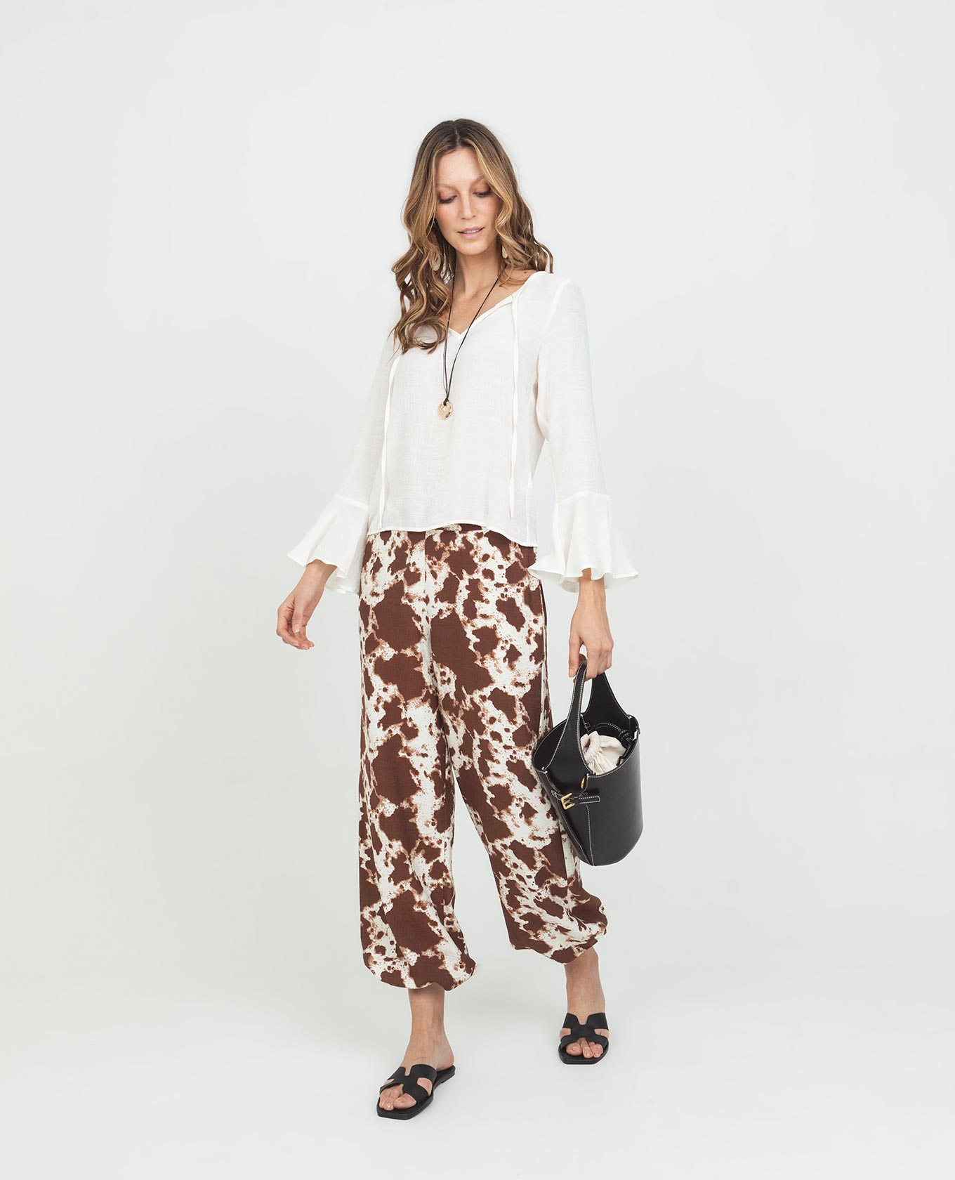 PANTALÓN RECTO PARA MUJER ESTAMPADO MANCHAS CINTURA CON ELÁSTICO Adrissa