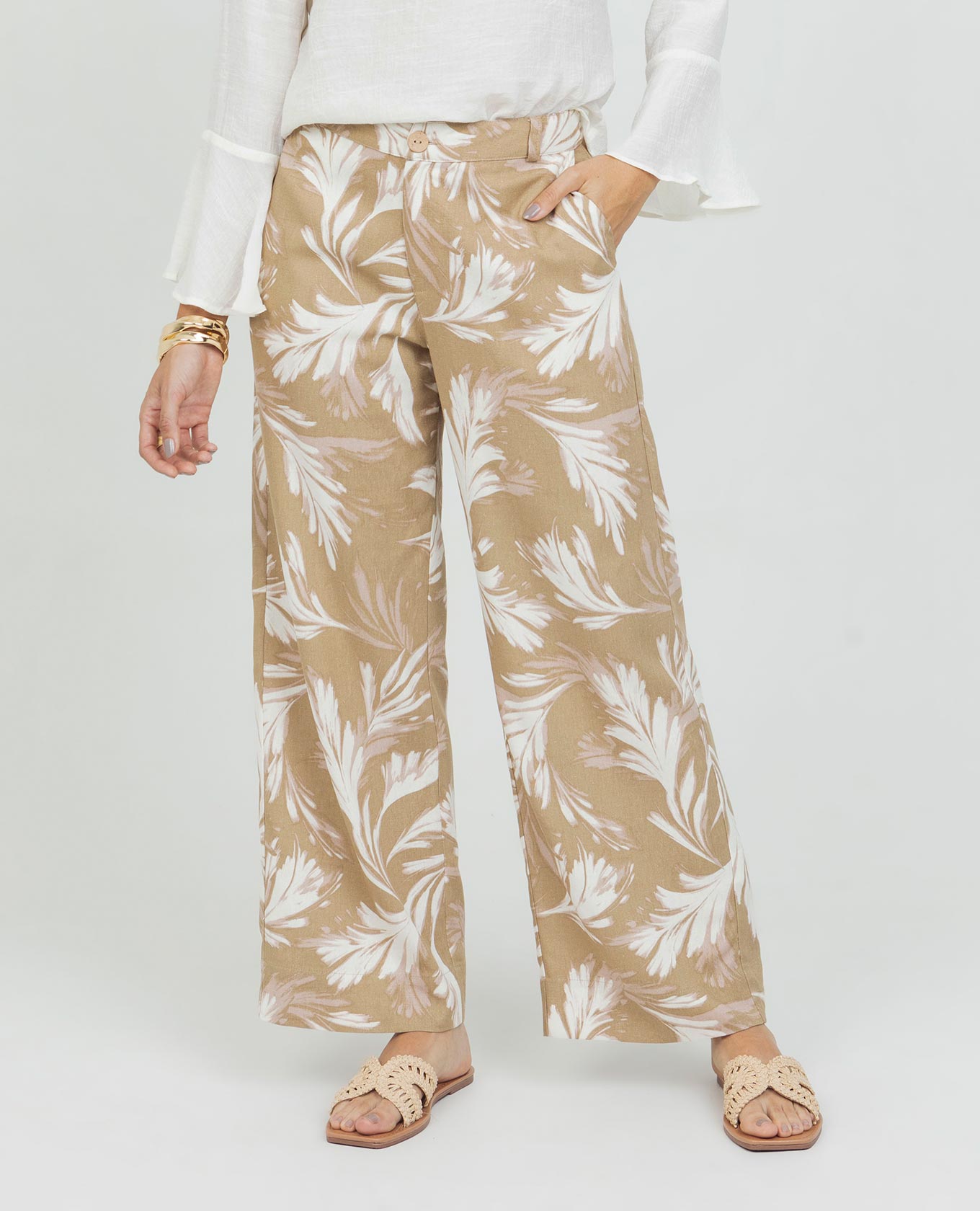 PANTALÓN RECTO PARA MUJER ESTAMPADO TELA CON MEZCLA DE LINO Adrissa