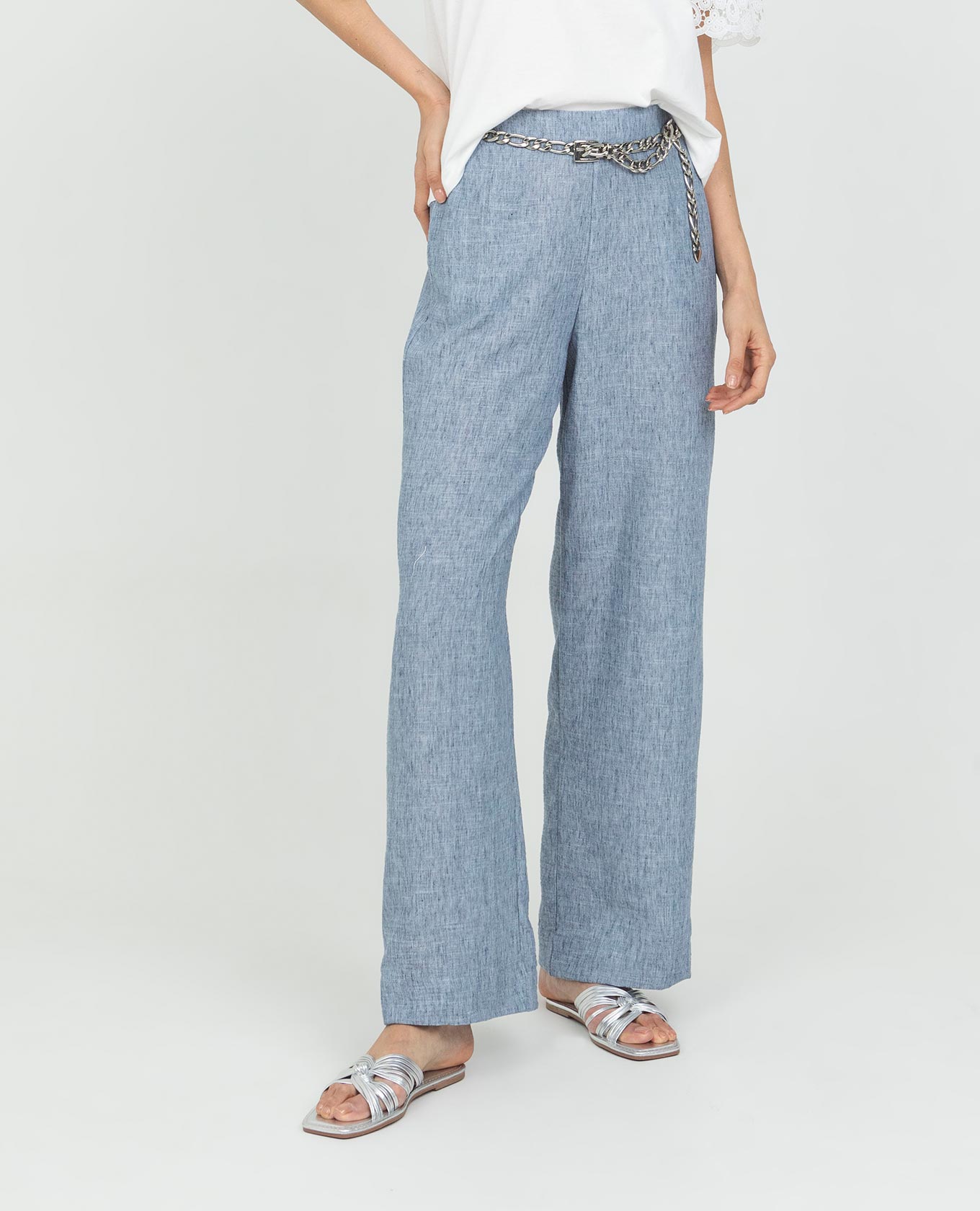 PANTALON WIDE LEG PARA MUJER PRETINA TRASERA CON ELÁSTICO EN TELA MELANGE Adrissa | Ropa para mujer Pantalones