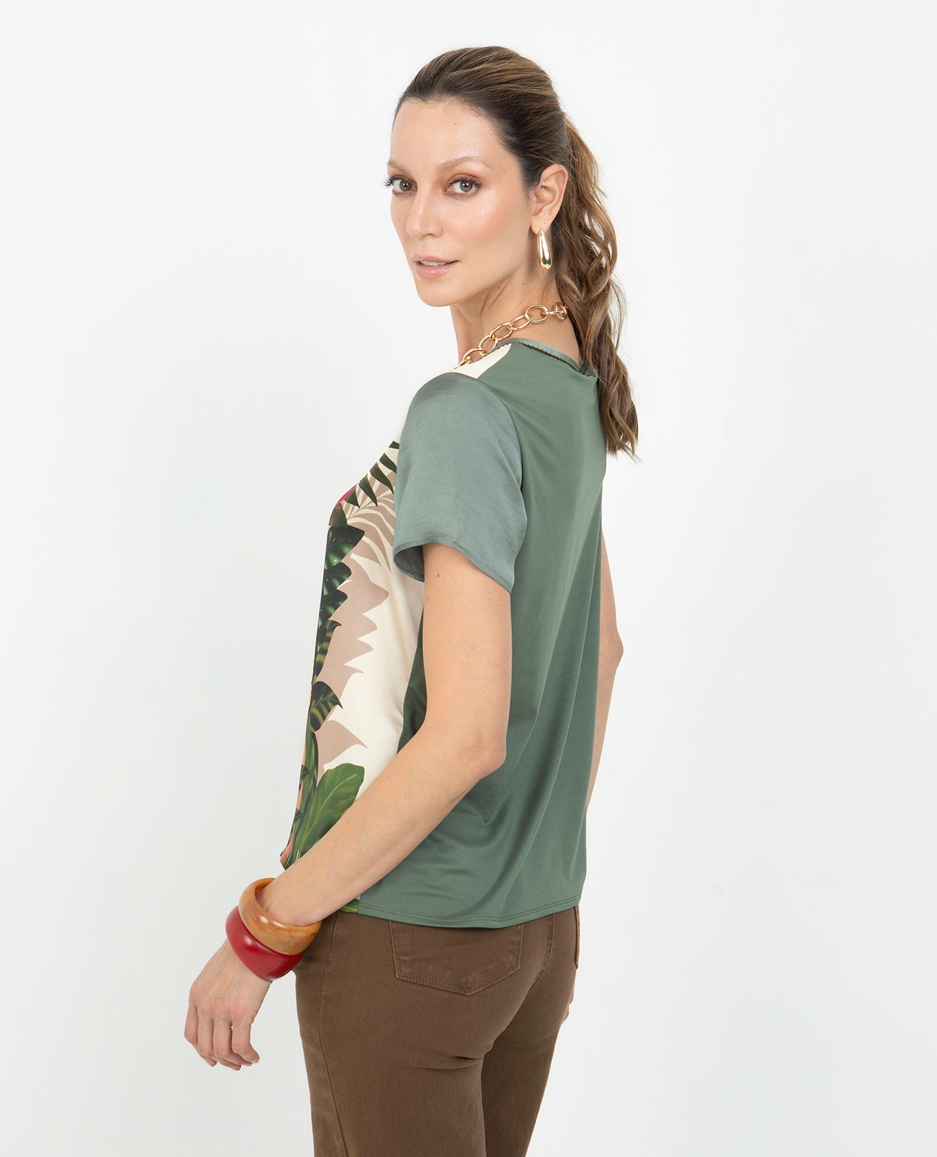 BLUSA MANGA CORTA PARA MUJER ESTAMPADO EXCLUSIVO CON PUNTADA ARTESANAL EN MEZCLA Adrissa