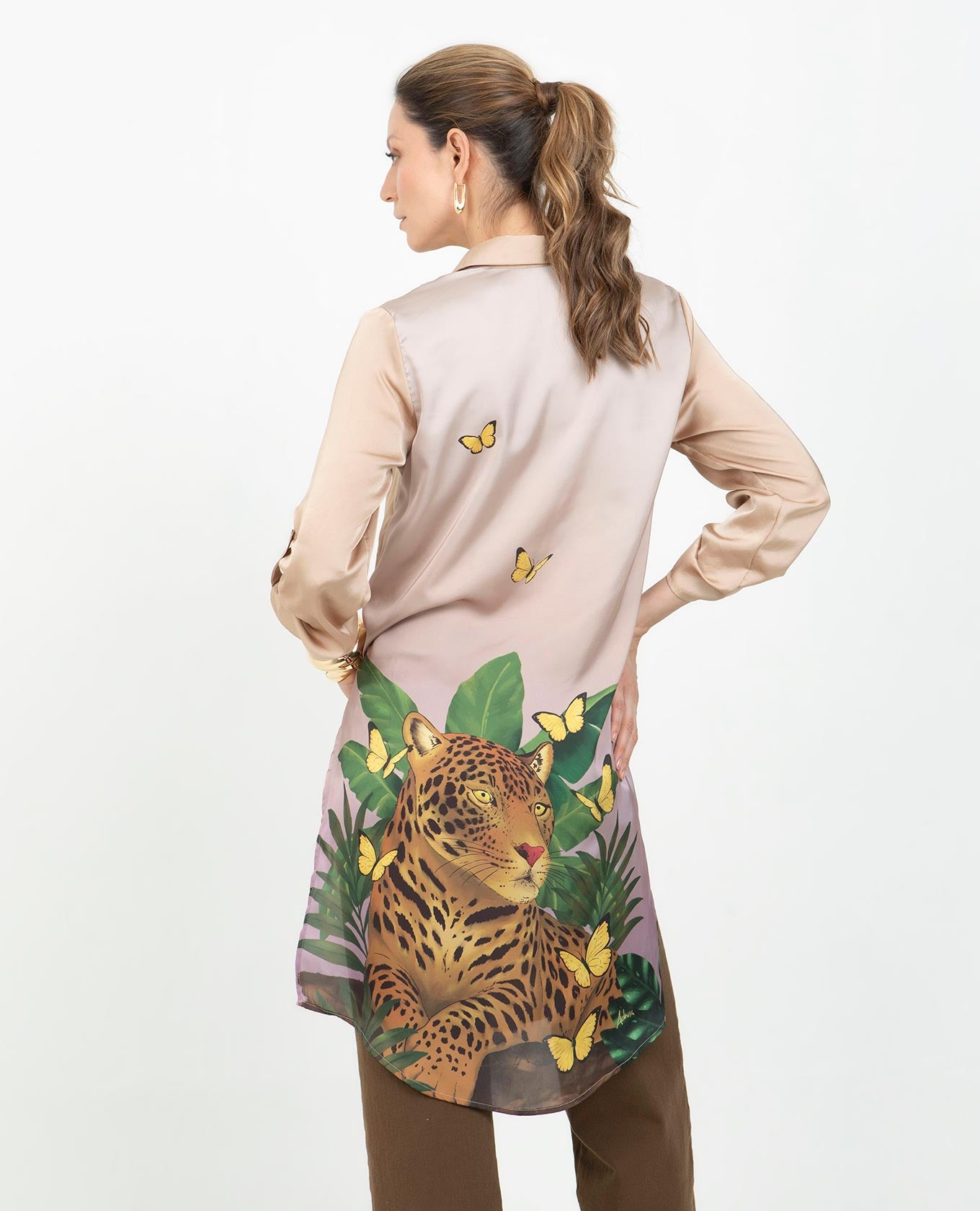 KAFTAN SATINADO PARA MUJER ESTAMPADO EXCLUSIVO EN ESPALDA MANGA 3/4 Adrissa | Ropa para mujer Blusas