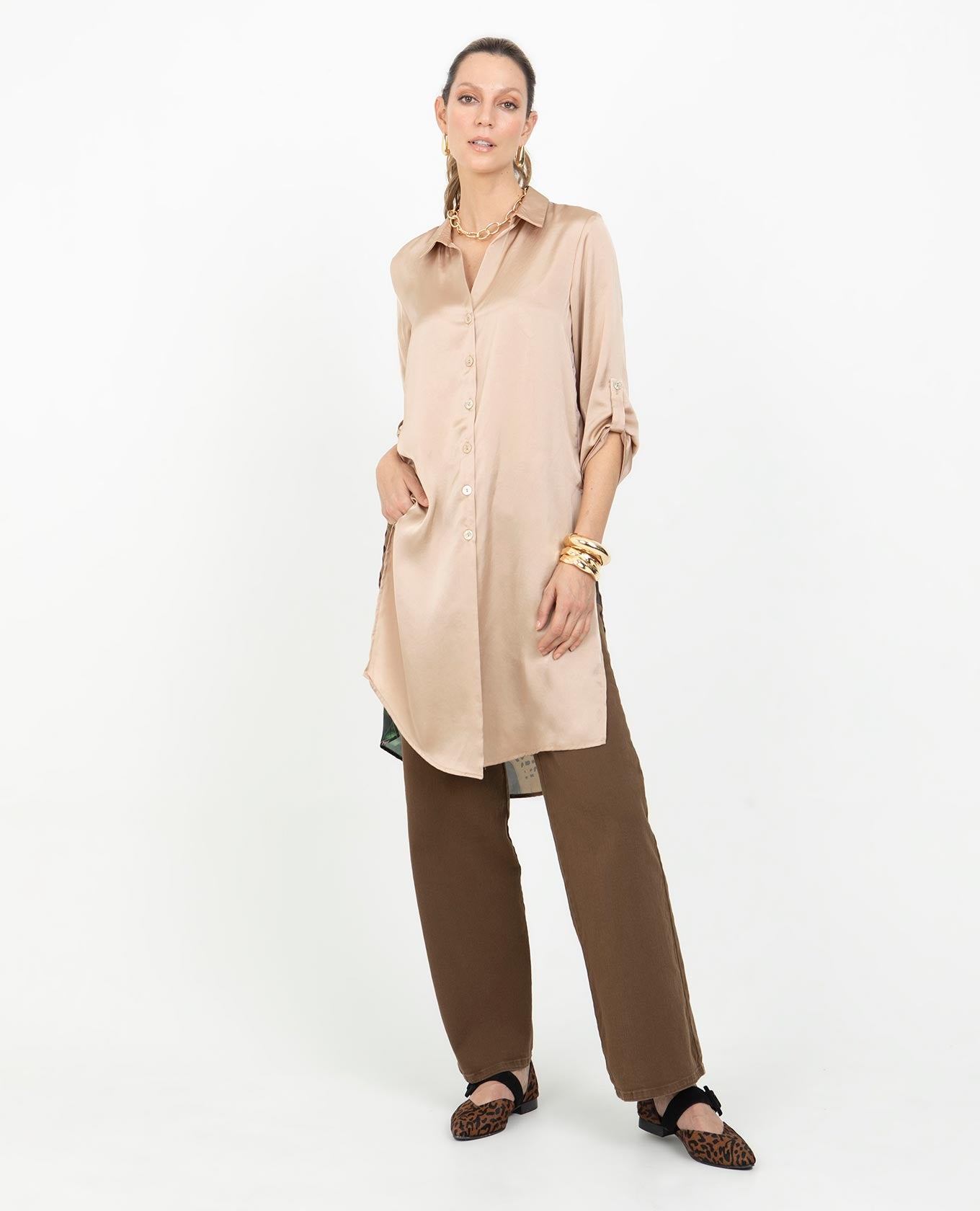 KAFTAN SATINADO PARA MUJER ESTAMPADO EXCLUSIVO EN ESPALDA MANGA 3/4 Adrissa | Ropa para mujer Blusas