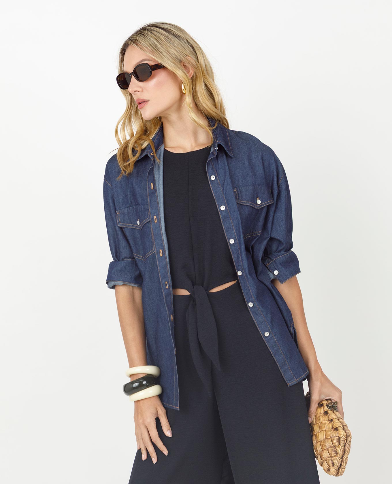 CAMISA CHAMBRAY PARA MUJER SILUETA OVERSIZE MANGA LARGA Adrissa