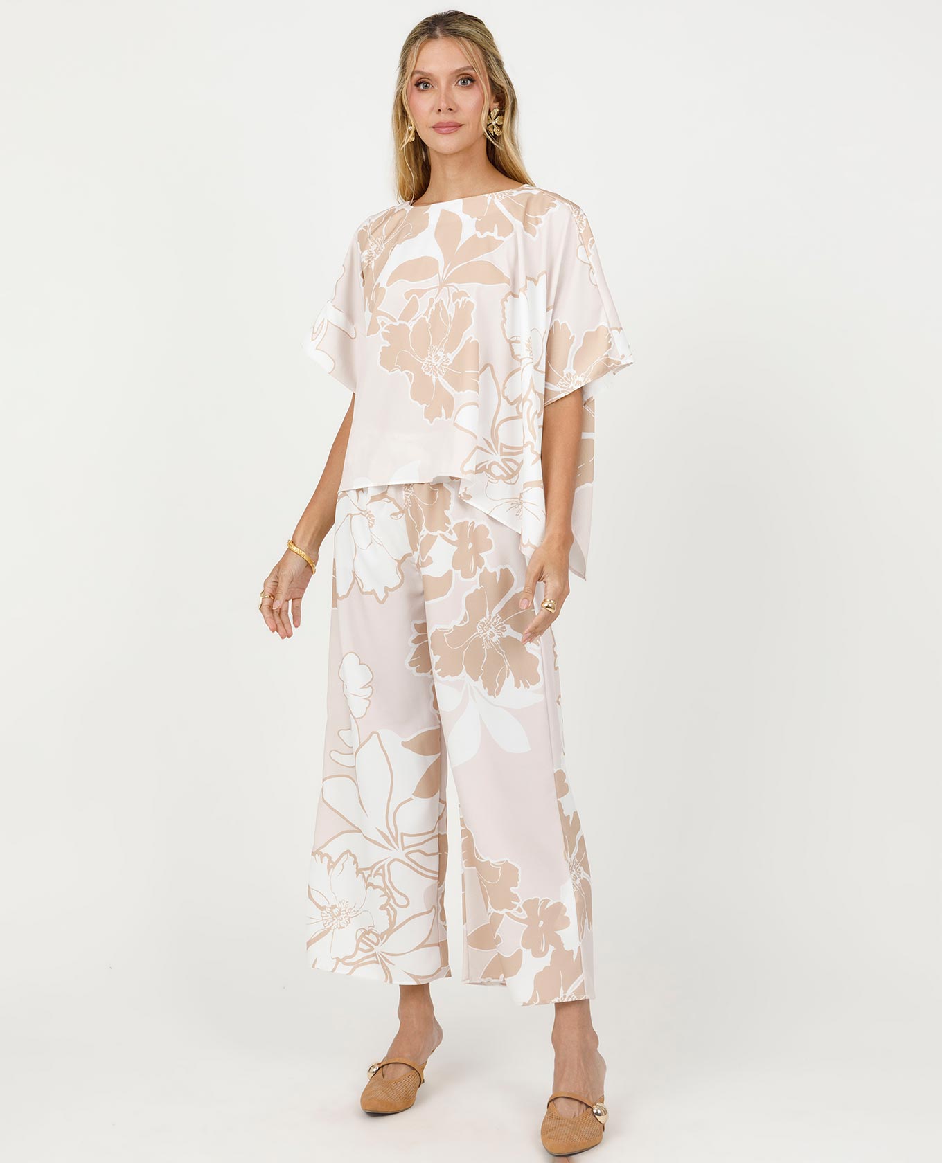 PANTALÓN ESTAMPADO PARA MUJER AL TOBILLO SILUETA WIDE LEG CON ELÁSTICO Adrissa | Ropa para mujer Pantalones