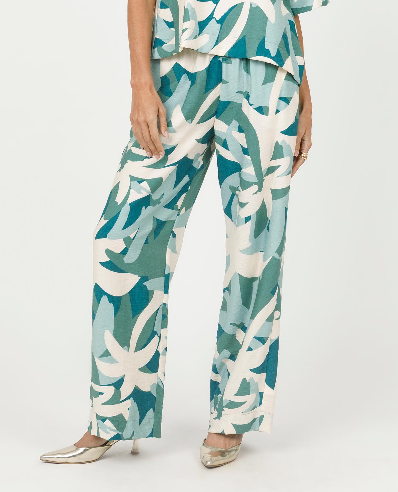 PANTALÓN RECTO PARA MUJER ESTAMPADO CINTURA CON ELÁSTICO Y BOLSILLOS LATERALES Adrissa | Ropa para mujer