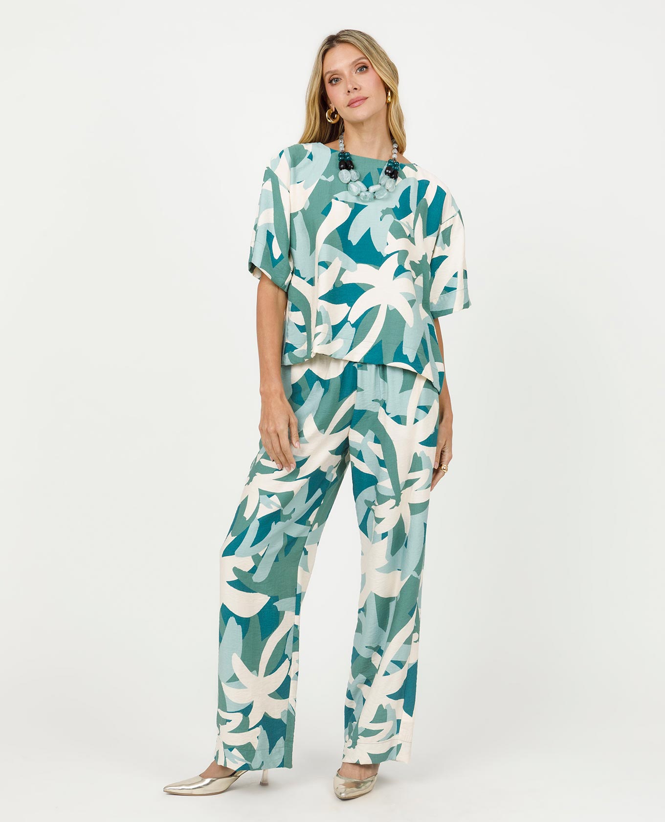 PANTALÓN RECTO PARA MUJER ESTAMPADO CINTURA CON ELÁSTICO Y BOLSILLOS LATERALES Adrissa | Ropa para mujer