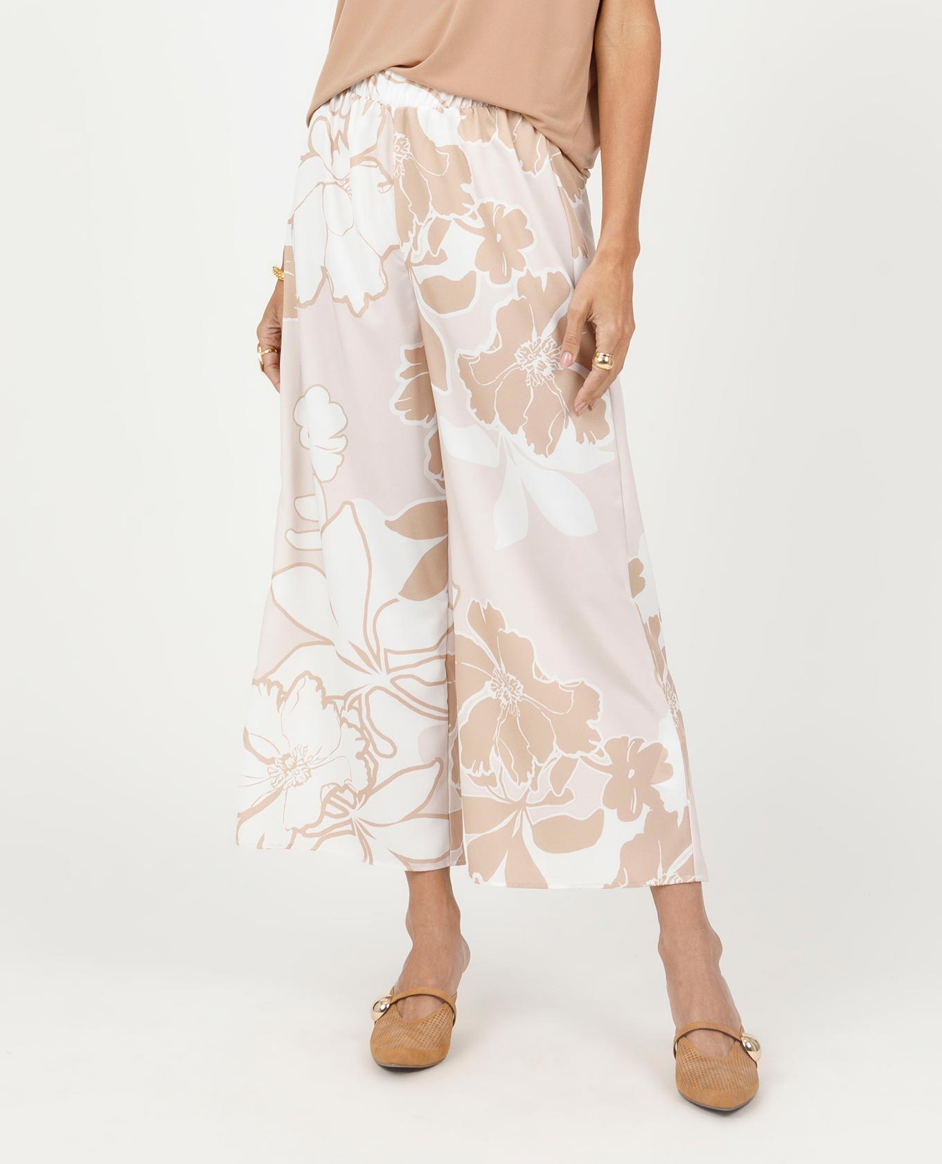 PANTALÓN ESTAMPADO PARA MUJER AL TOBILLO SILUETA WIDE LEG CON ELÁSTICO Adrissa | Ropa para mujer Pantalones