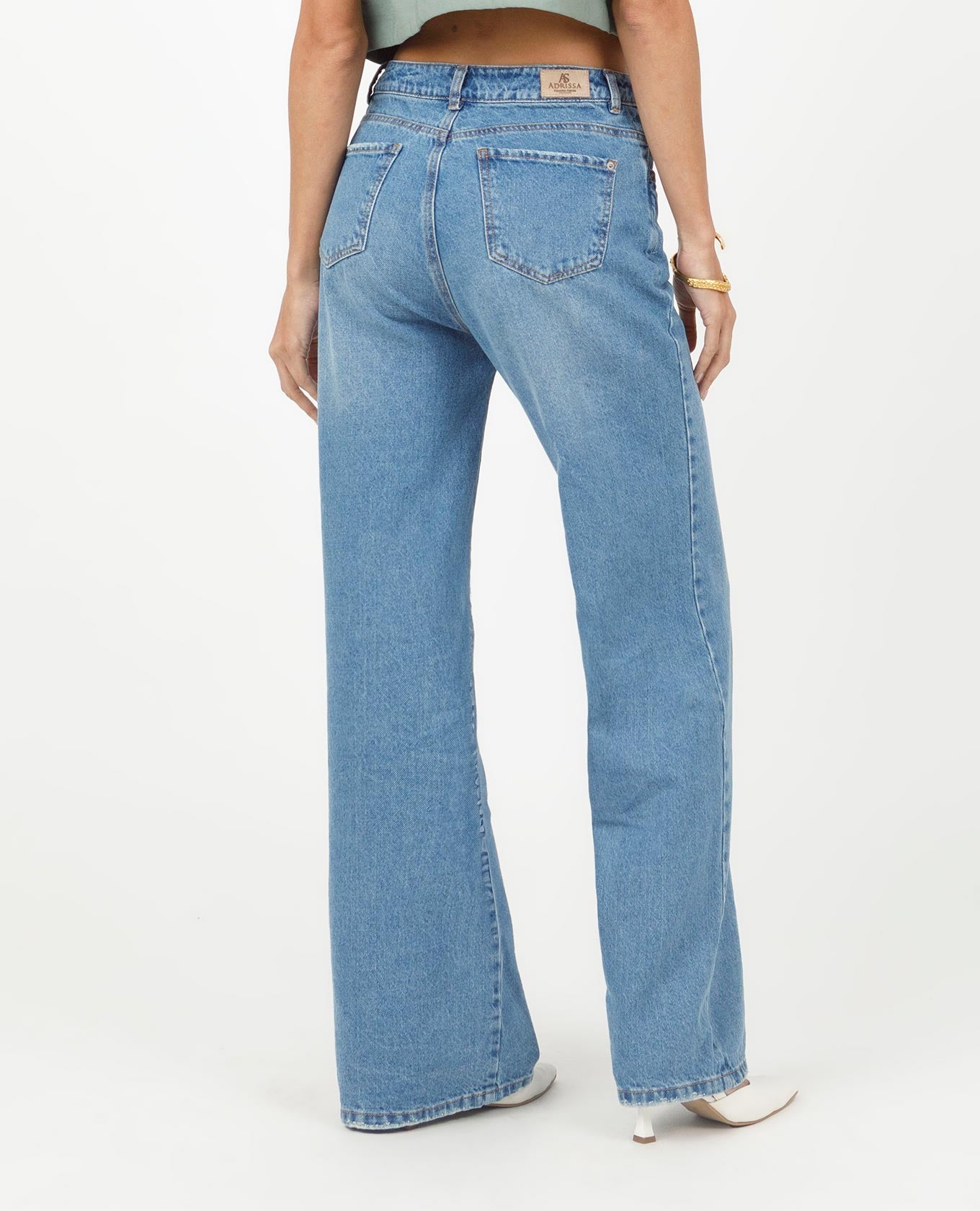 JEAN WIDE LEG PARA MUJER PRETINA CRUZADA TONO MEDIO CINCO BOLSILLOS Adrissa | Ropa para mujer Jeans