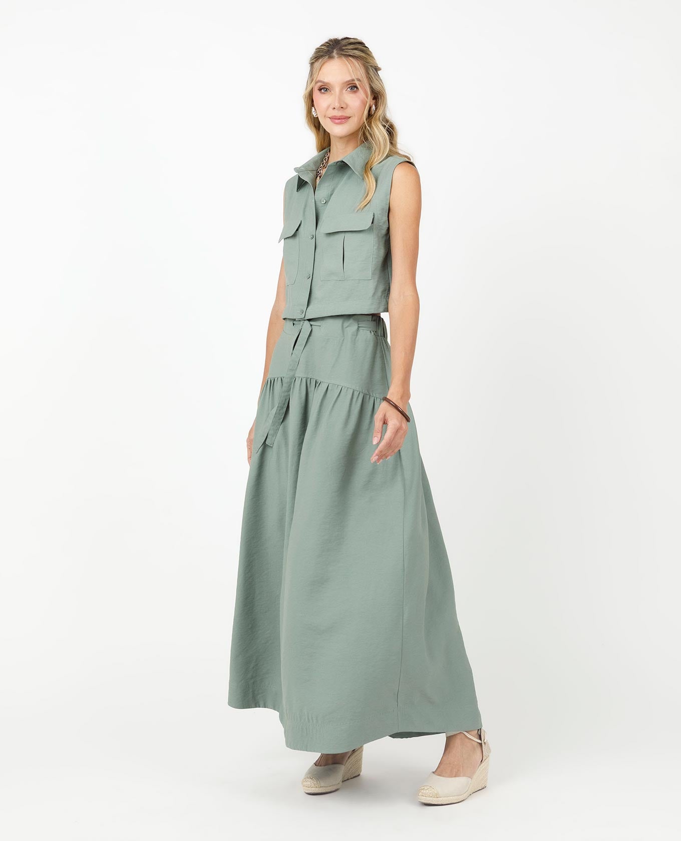 FALDA MIDI PARA MUJER CON TIRA PARA ANUDAR Y ELASTICO EN CINTURA Adrissa | Ropa para mujer Faldas