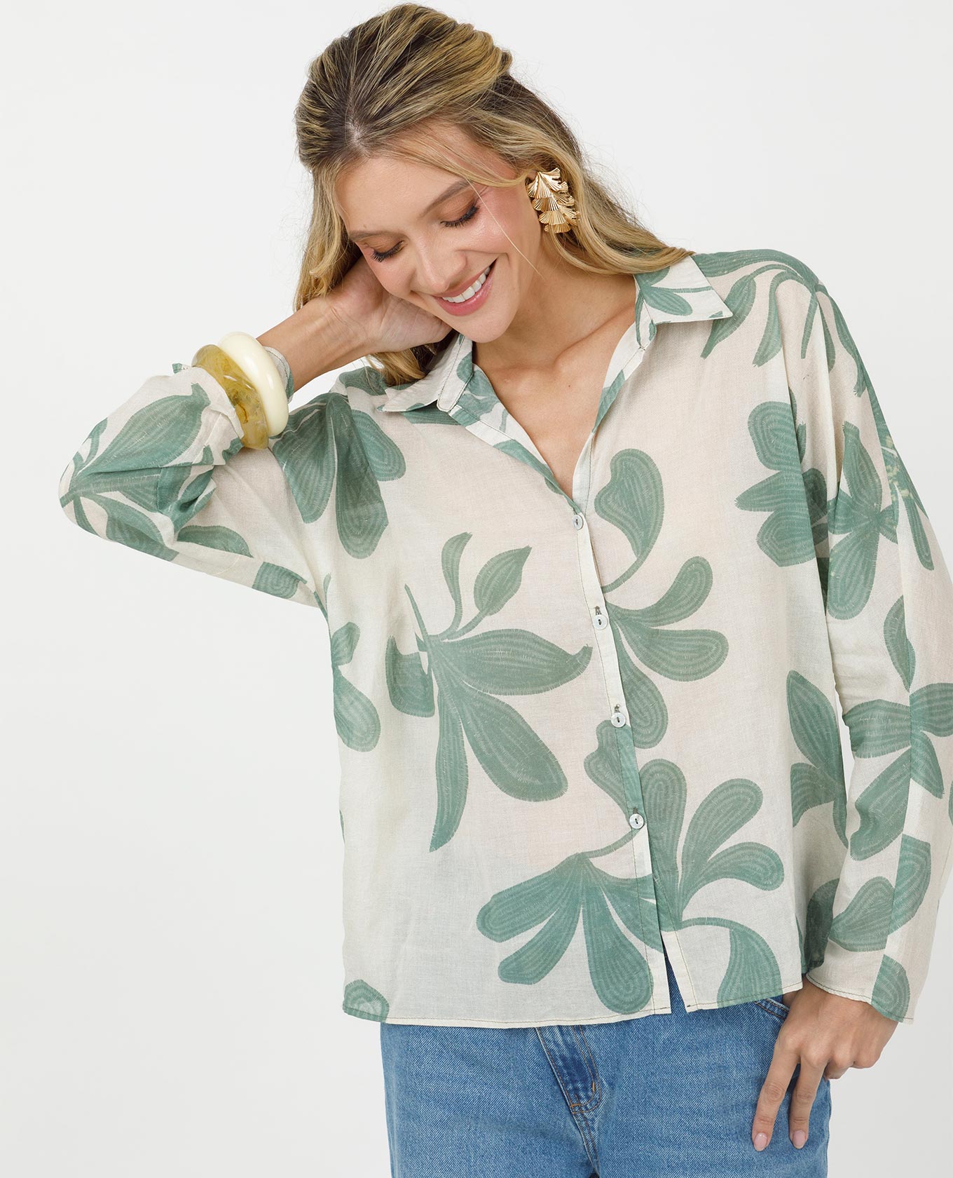 CAMISA MANGA LARGA PARA MUJER ESTAMPADA EN ALGODÓN Adrissa | Ropa para mujer Blusas