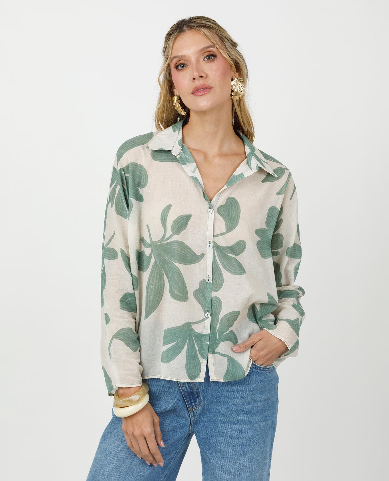 CAMISA MANGA LARGA PARA MUJER ESTAMPADA EN ALGODON Adrissa | Ropa para mujer Blusas