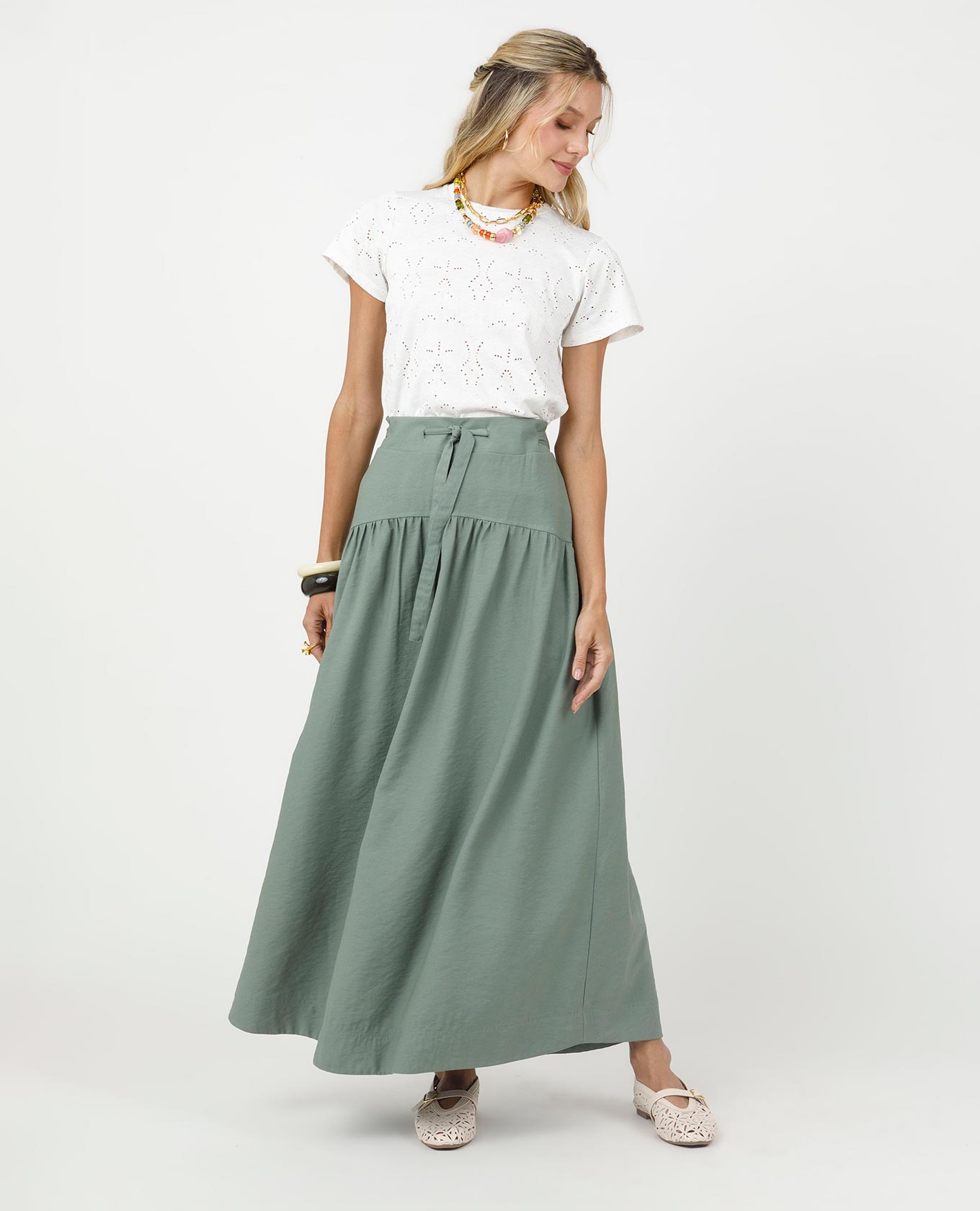 FALDA MIDI PARA MUJER CON TIRA PARA ANUDAR Y ELASTICO EN CINTURA Adrissa | Ropa para mujer Faldas