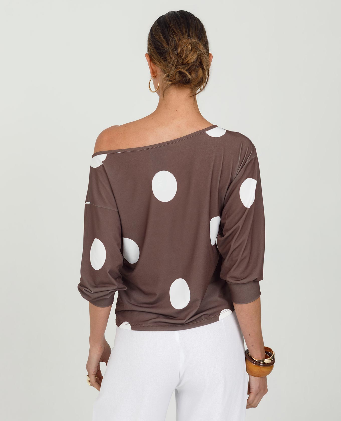 TOP MANGA 3/4 PARA MUJER HOMBRO DESCUBIERTO ESTAMPADO MAXI LUNARES Adrissa | Ropa para mujer Blusas