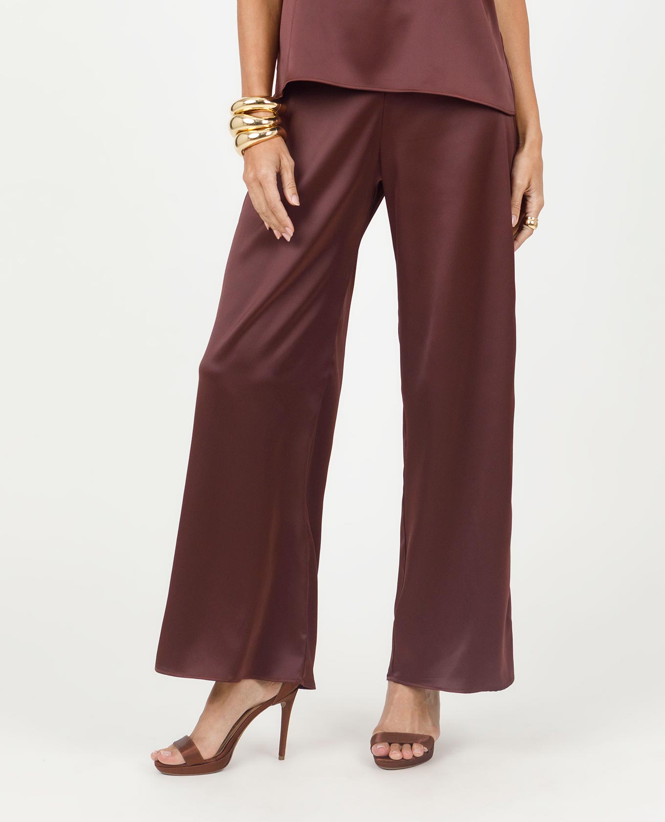 PANTALON SATINADO PARA MUJER SILUETA WIDE LEG CON PRETINA DELGADA Adrissa | Ropa para mujer Pantalones