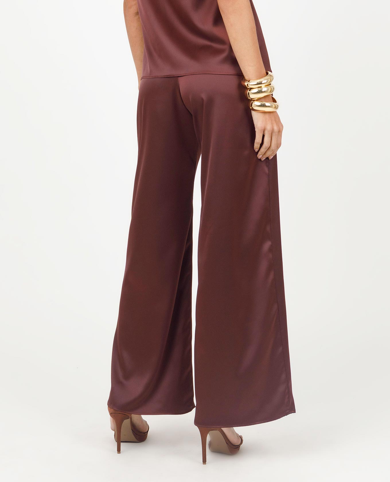 PANTALON SATINADO PARA MUJER SILUETA WIDE LEG CON PRETINA DELGADA Adrissa | Ropa para mujer Pantalones