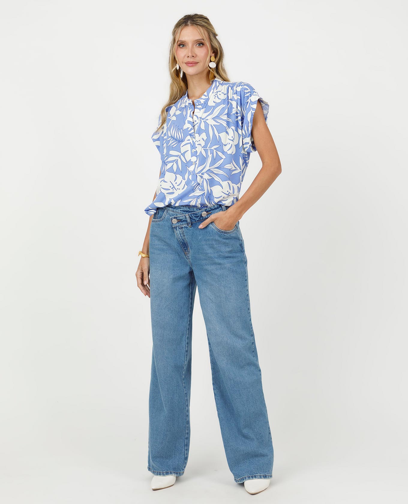 CAMISA MANGA RODADA PARA MUJER ESTAMPADA CON CUELLO NERU Adrissa | Ropa para mujer Blusas