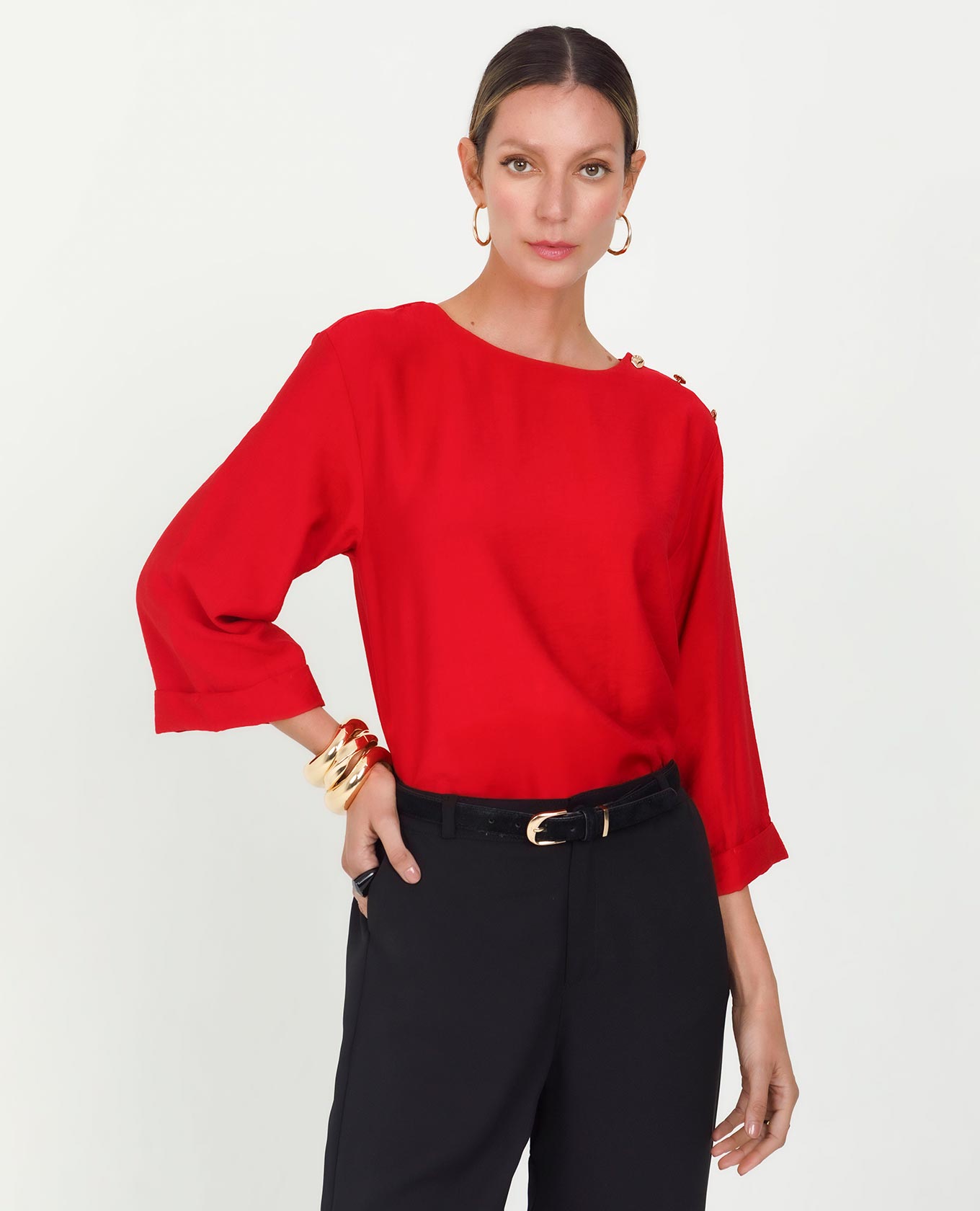 BLUSA MANGA 3/4 PARA MUJER CON BOTONES DORADOS Adrissa | Ropa para mujer Blusas