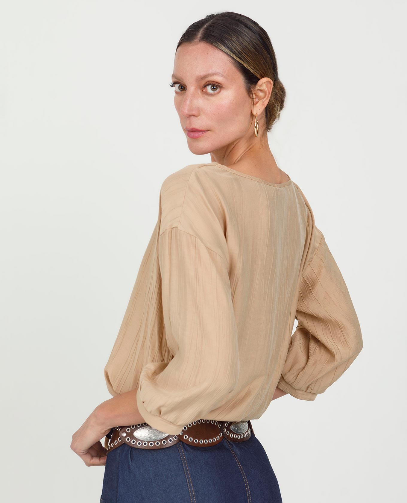 BLUSA MANGA 3/4 PARA MUJER ESCOTE V CON TIRA AJUSTABLE EN CINTURA Adrissa | Ropa para mujer Blusas