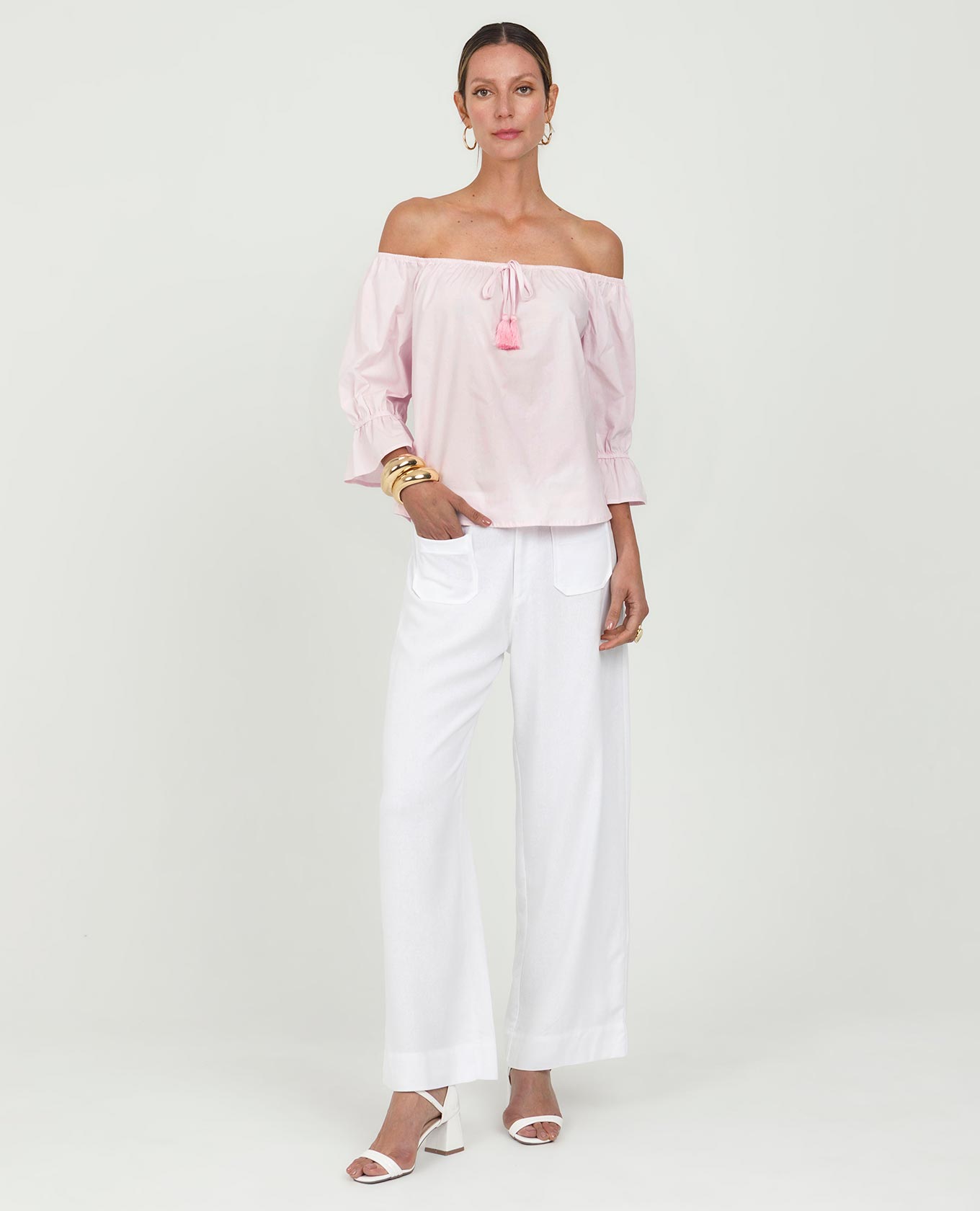 BLUSA ESCOTE BANDEJA PARA MUJER MANGA 3/4 CON TIRA PARA ANUDAR Adrissa | Ropa para mujer Blusas