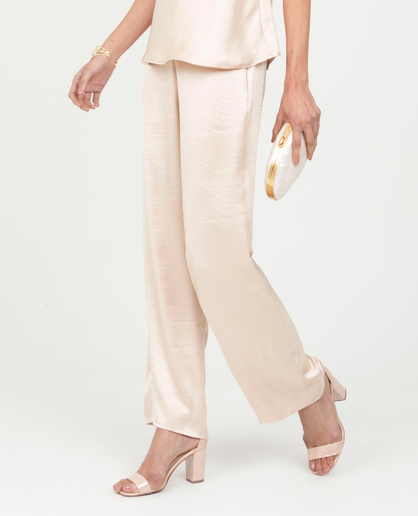 PANTALÓN SATINADO PARA MUJER SILUETA RECTA CON ELÁSTICO TRASERO Adrissa | Ropa para mujer Pantalones