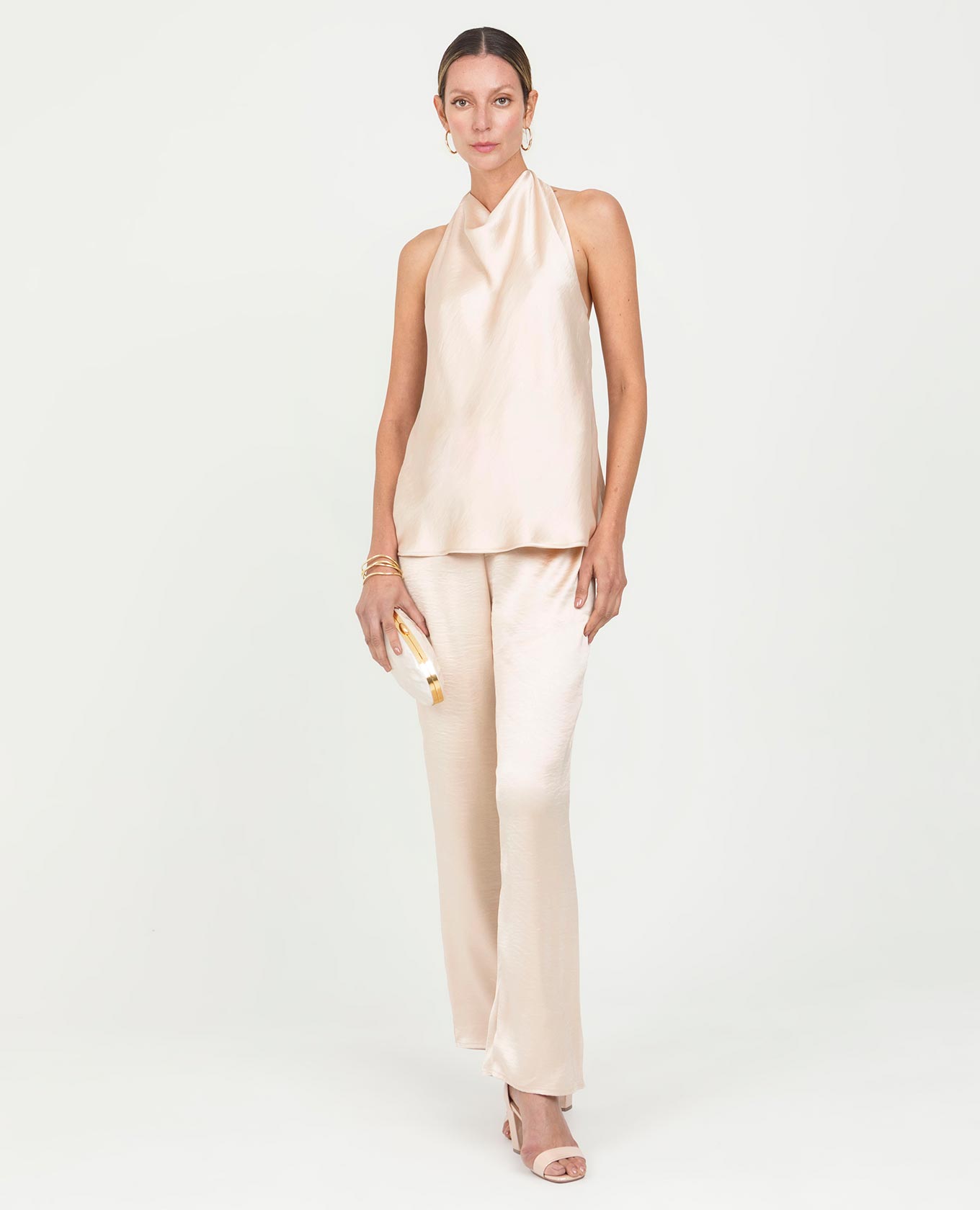 PANTALÓN SATINADO PARA MUJER SILUETA RECTA CON ELÁSTICO TRASERO Adrissa | Ropa para mujer Pantalones