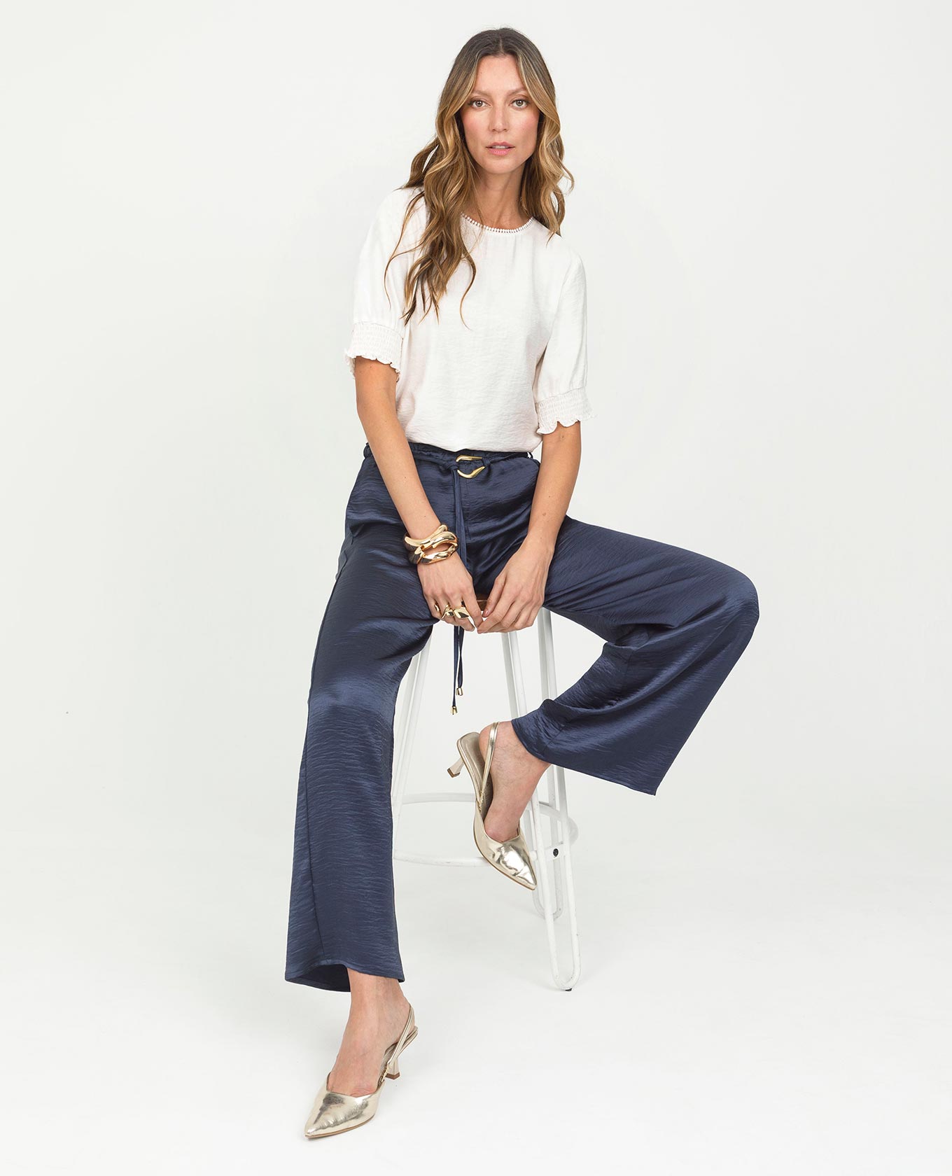 BLUSA MANGA CORTA PARA MUJER ESCOTE CON PUNTILLA PUNOS CON NIDO DE ABEJA Adrissa | Ropa para mujer Blusas