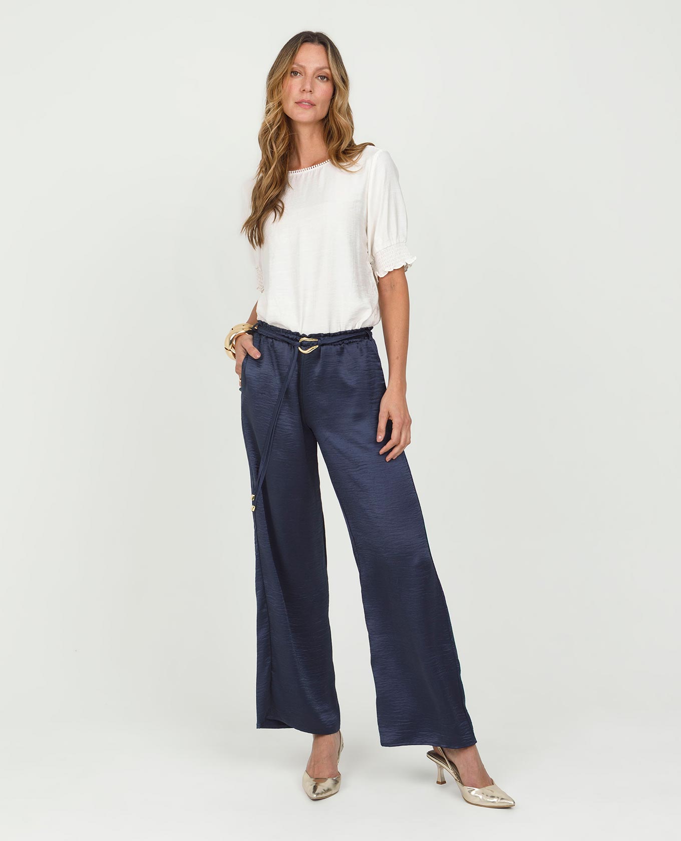 BLUSA MANGA CORTA PARA MUJER ESCOTE CON PUNTILLA PUNOS CON NIDO DE ABEJA Adrissa | Ropa para mujer Blusas