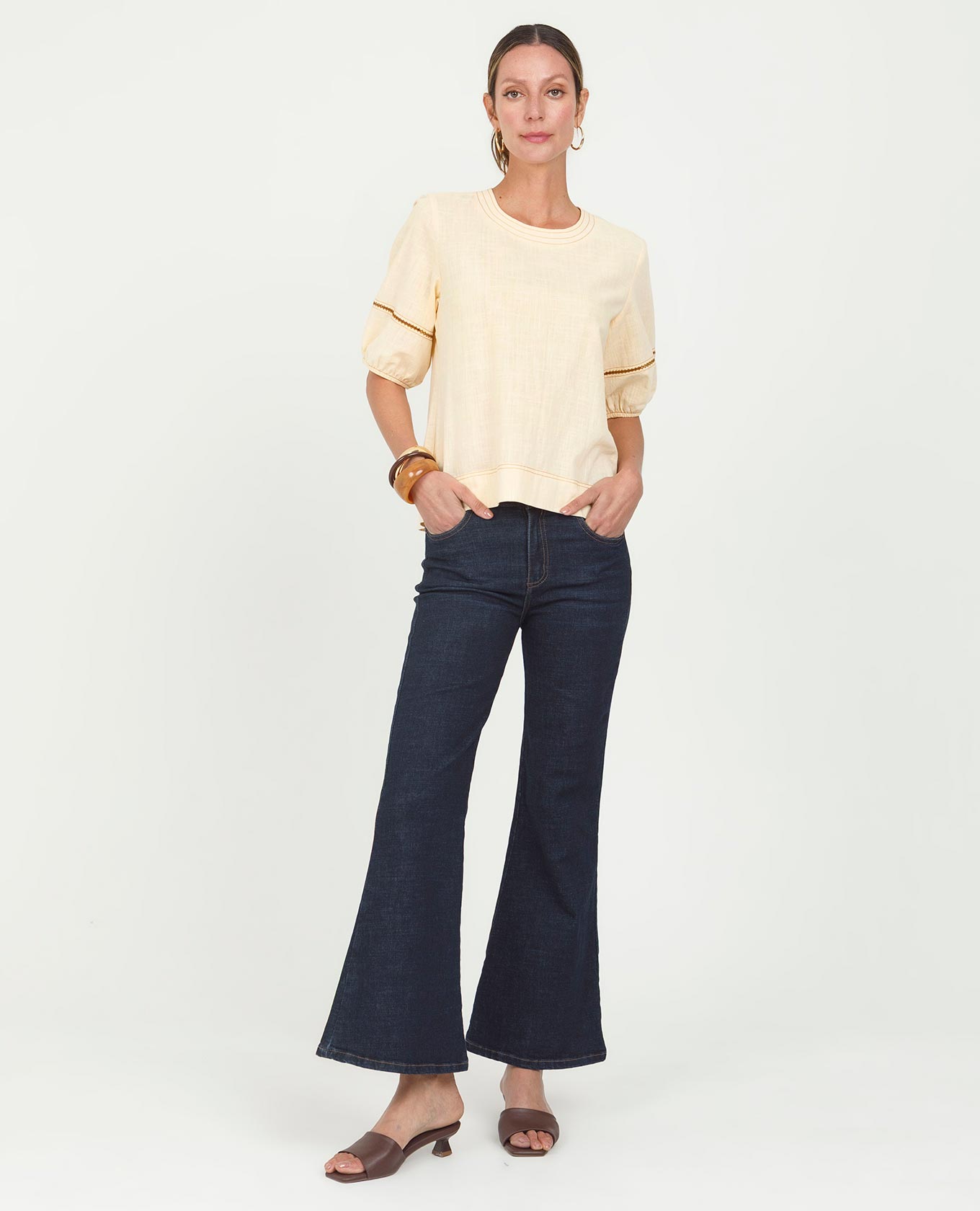 BLUSA MANGA CORTA PARA MUJER EN ALGODÓN CON PESPUNTES EN CONTRASTE Adrissa | Ropa para mujer