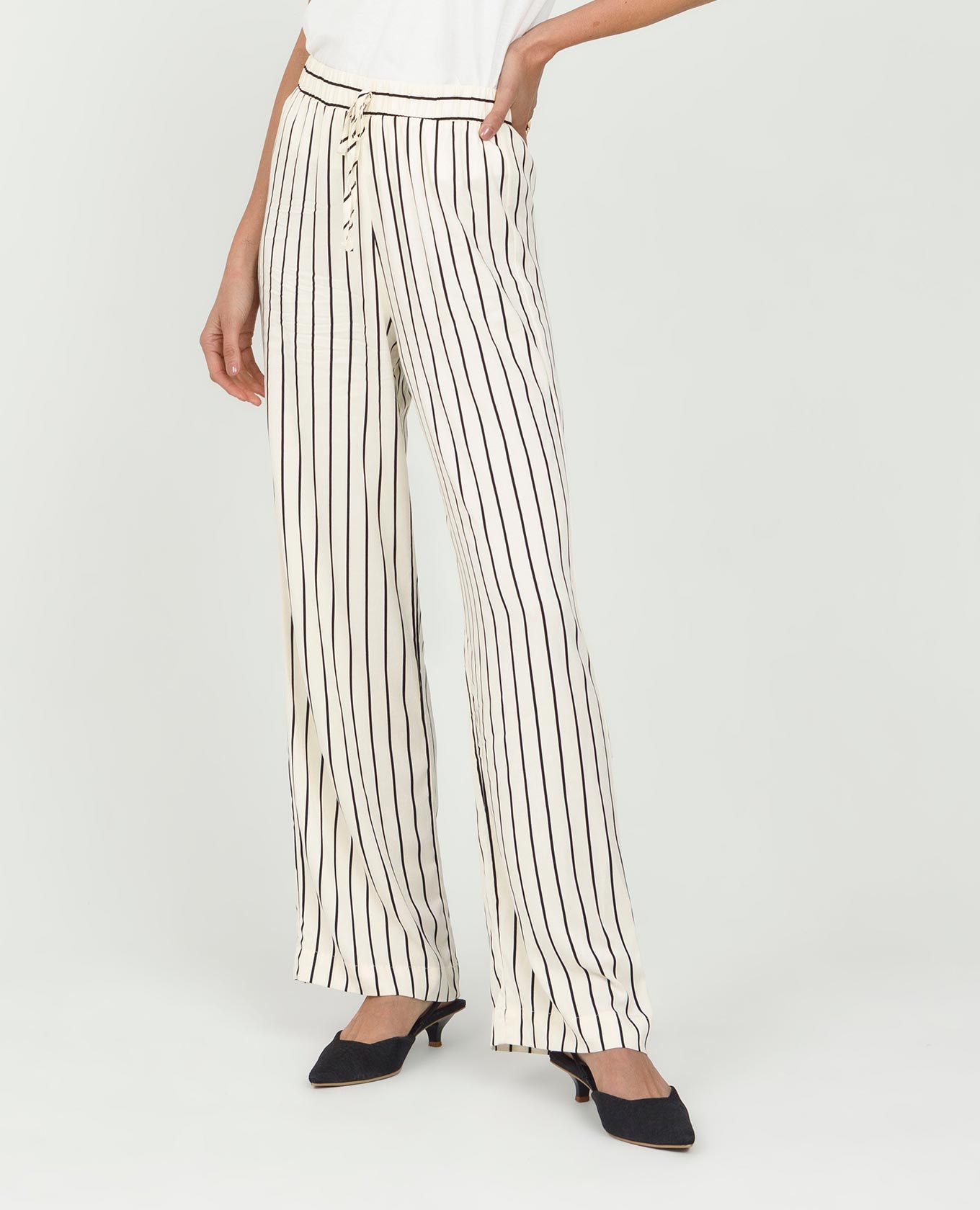 PANTALON RECTO PARA MUJER ESTAMPADO RAYAS PRETINA CON ELASTICO Adrissa | Ropa para mujer Pantalones