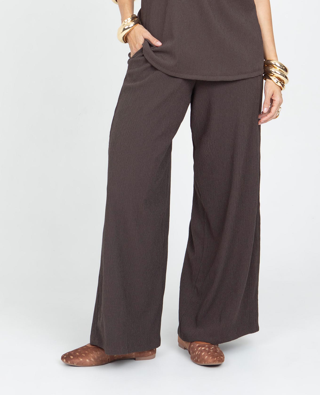 PANTALÓN WIDE LEG PARA MUJER CINTURA CON ELÁSTICO TELA CON EFECTO Adrissa | Ropa para mujer Pantalones