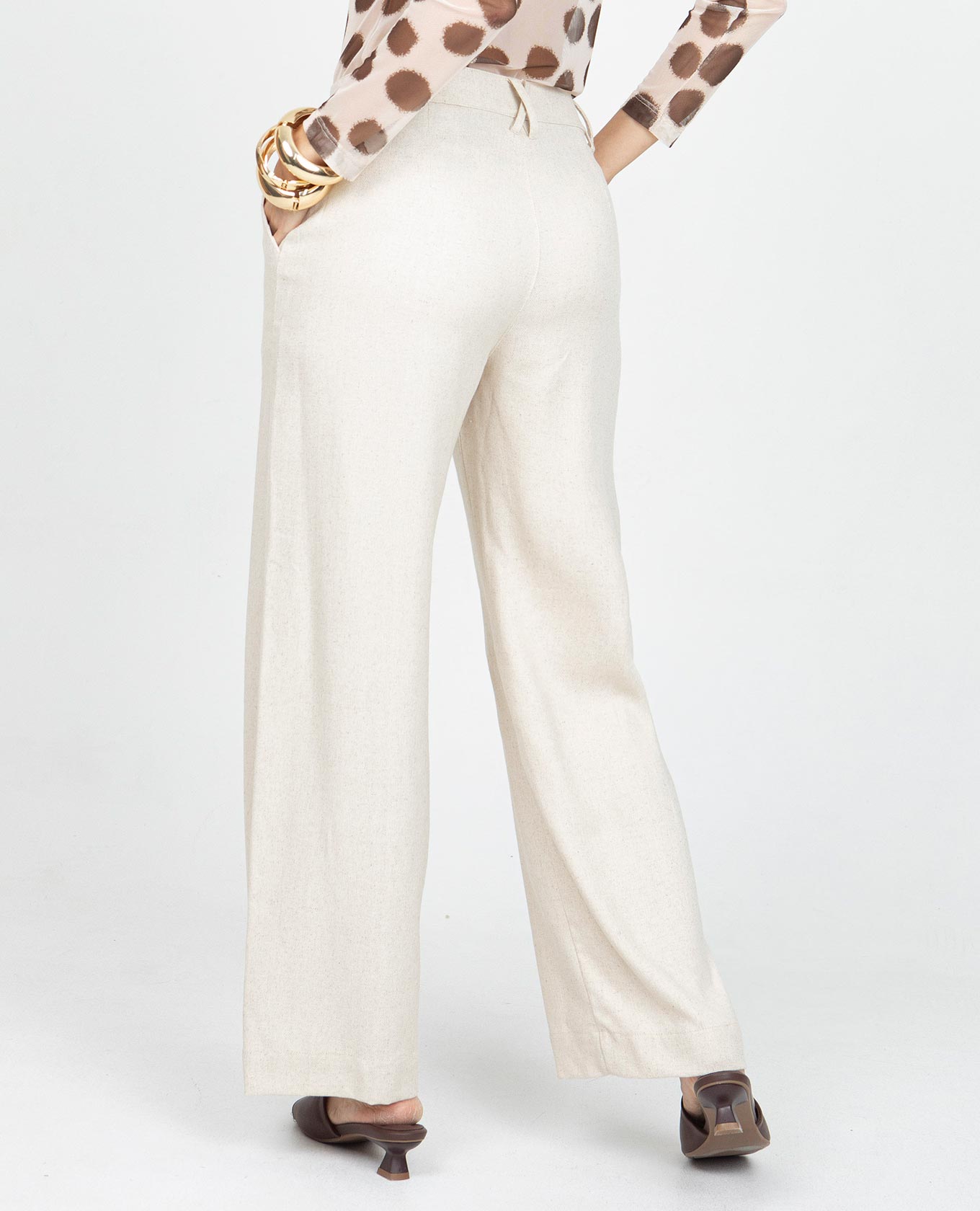 PANTALÓN WIDE LEG PARA MUJER CON CINTURON Y HEBILLA EN TELA CON EFECTO SEMILLA Adrissa | Ropa para mujer Pantalones