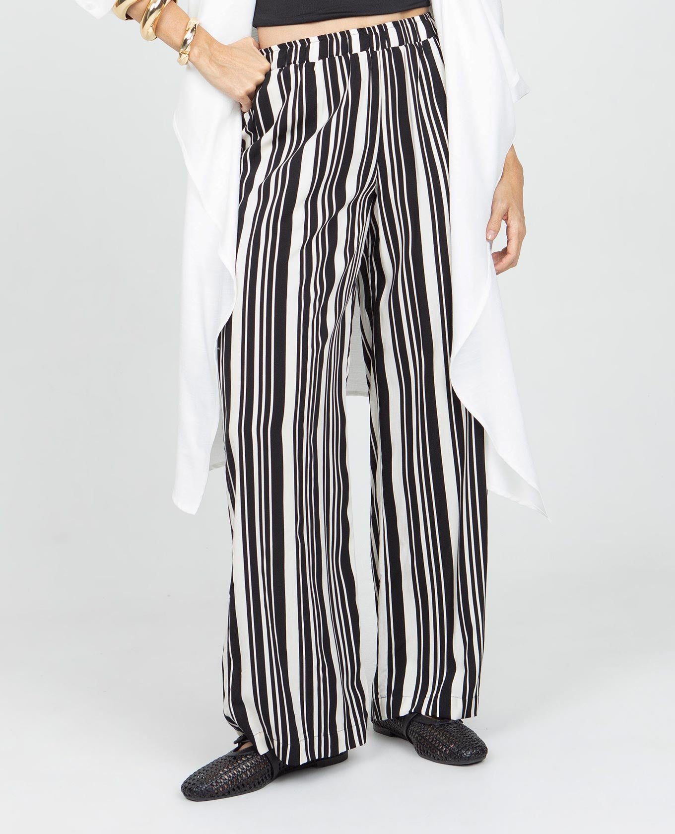 PANTALÓN RECTO PARA MUJER CINTURA CON ELÁSTICO EN ESTAMPADO RAYAS