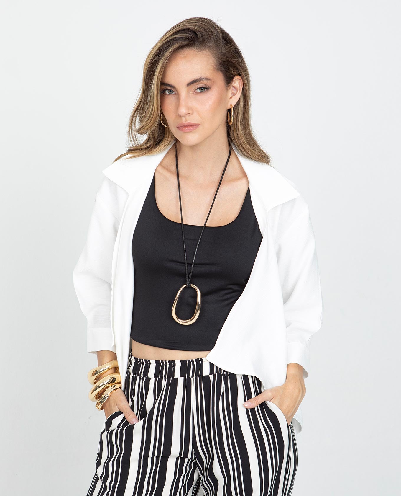 PANTALÓN RECTO PARA MUJER CINTURA CON ELÁSTICO EN ESTAMPADO RAYAS Adrissa | Ropa para mujer Pantalones