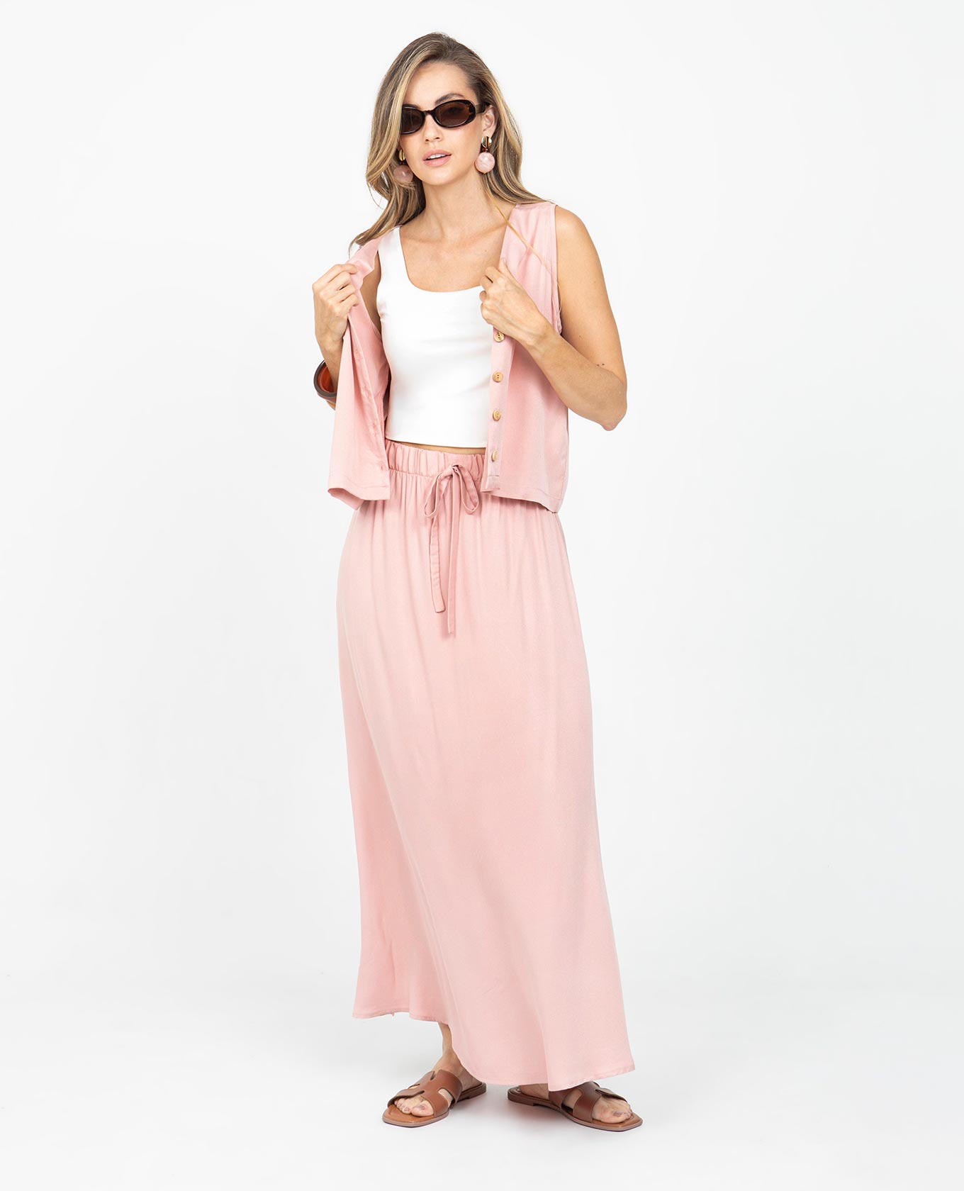 FALDA LARGA PARA MUJER ELÁSTICO CINTURA ABERTURAS COSTADOS Y TIRA PARA ANUDAR Adrissa | Ropa para mujer Blusas