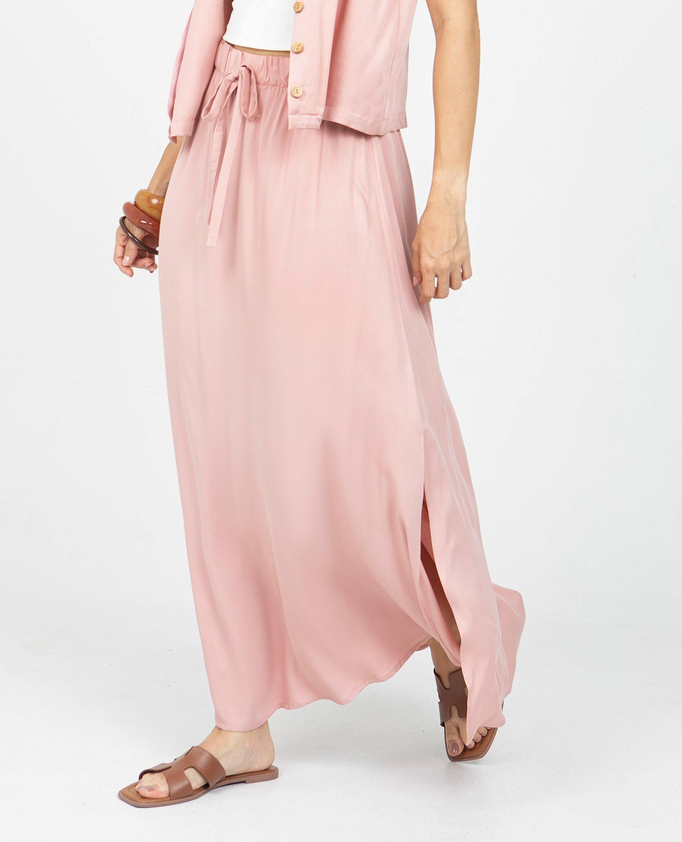 FALDA LARGA PARA MUJER ELÁSTICO CINTURA ABERTURAS COSTADOS Y TIRA PARA ANUDAR Adrissa | Ropa para mujer Blusas