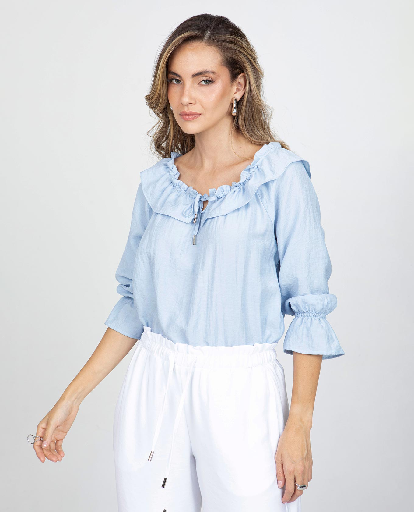 BLUSA ESCOTE SEMI BANDEJA PARA MUJER CON BOLERO EN ESCOTE MANGA RANGLAN 3/4 Adrissa | Ropa para mujer Blusas