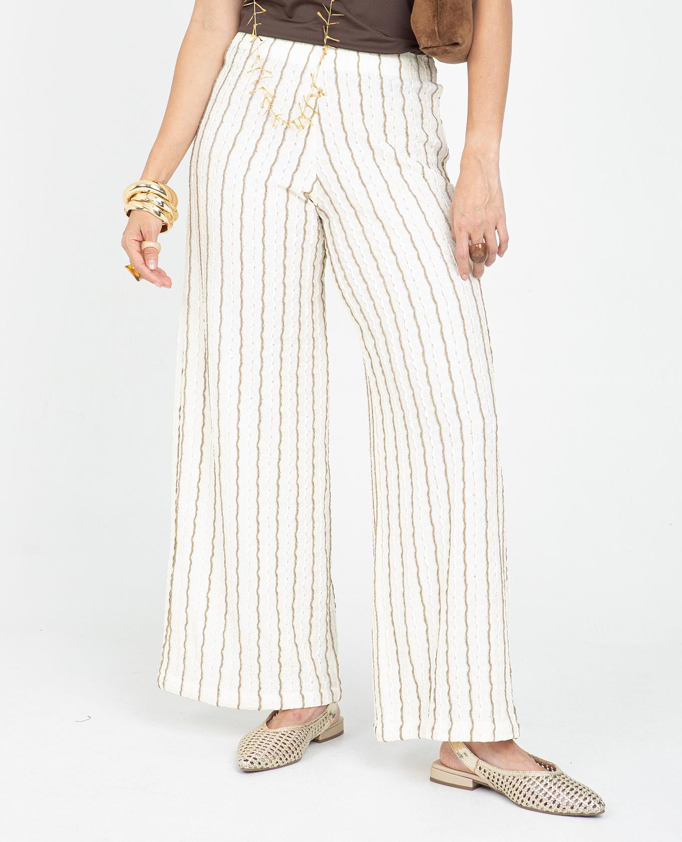 PANTALÓN PALAZZO PARA MUJER CINTURA CON ELÁSTICO TELA CON EFECTO Adrissa | Ropa para mujer Pantalones