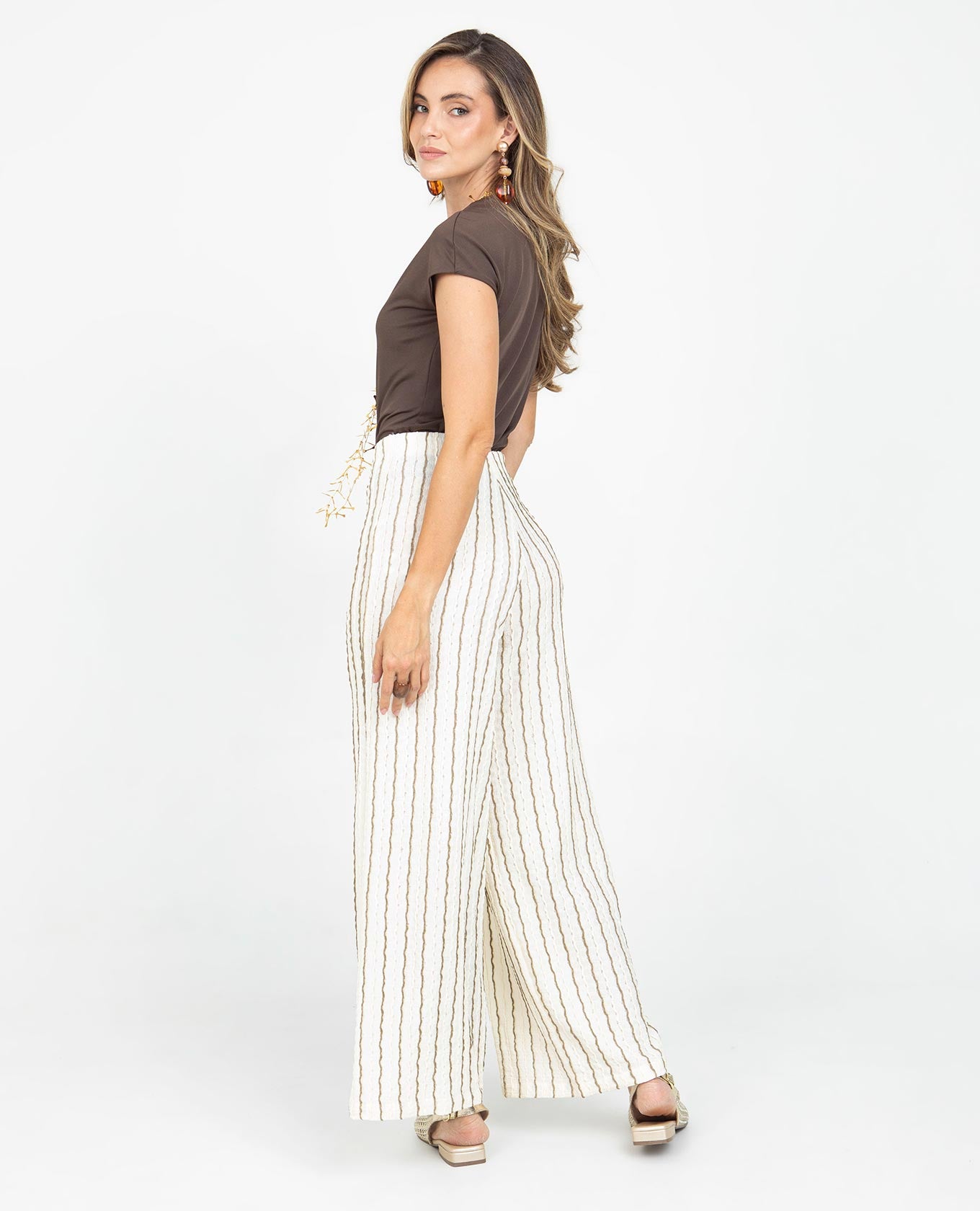 PANTALÓN PALAZZO PARA MUJER CINTURA CON ELÁSTICO TELA CON EFECTO Adrissa | Ropa para mujer Pantalones